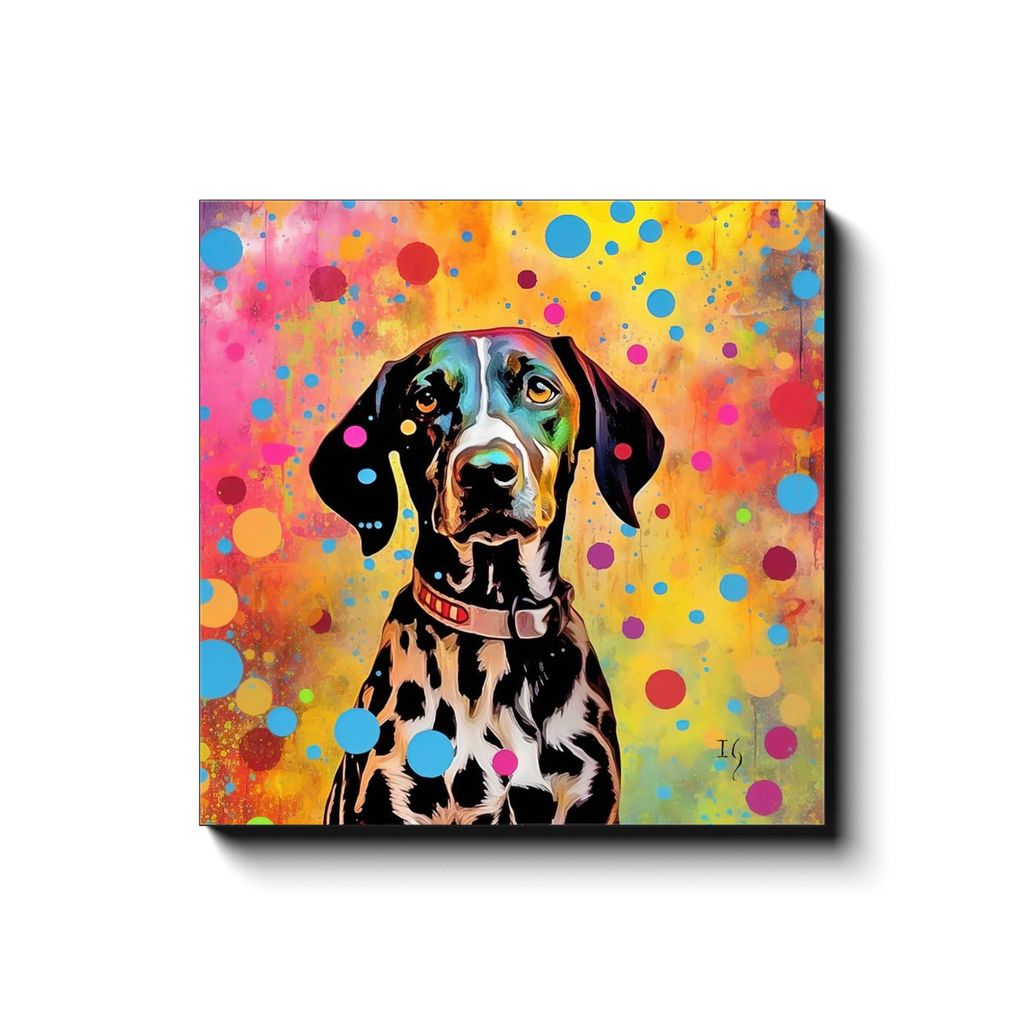 Spotted Charm canvas print in room setting - pet portrait art by Ivan Guaderrama