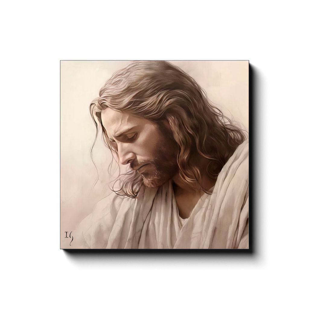 Jesus - Whispers of Grace canvas print in room setting - smiling jesus by Ivan Guaderrama