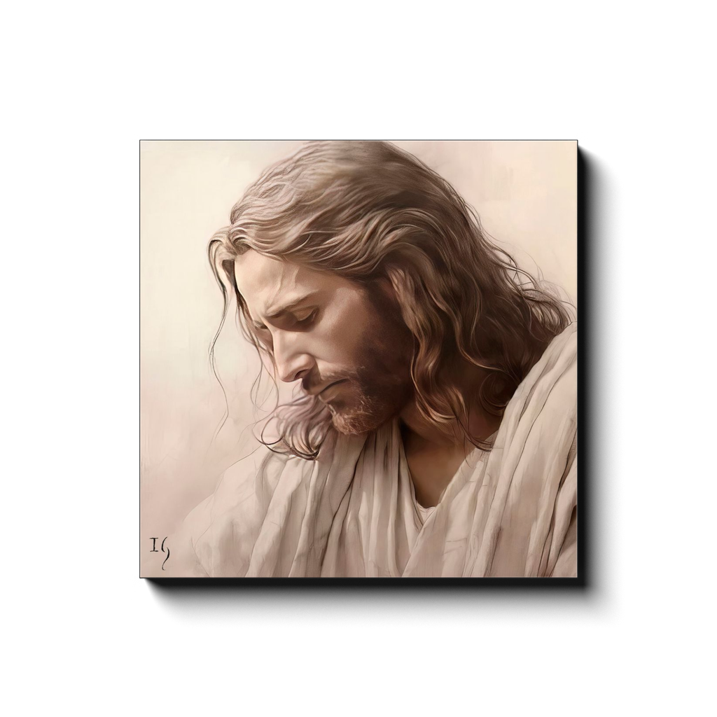 Jesus - Whispers of Grace canvas print in room setting - smiling jesus by Ivan Guaderrama