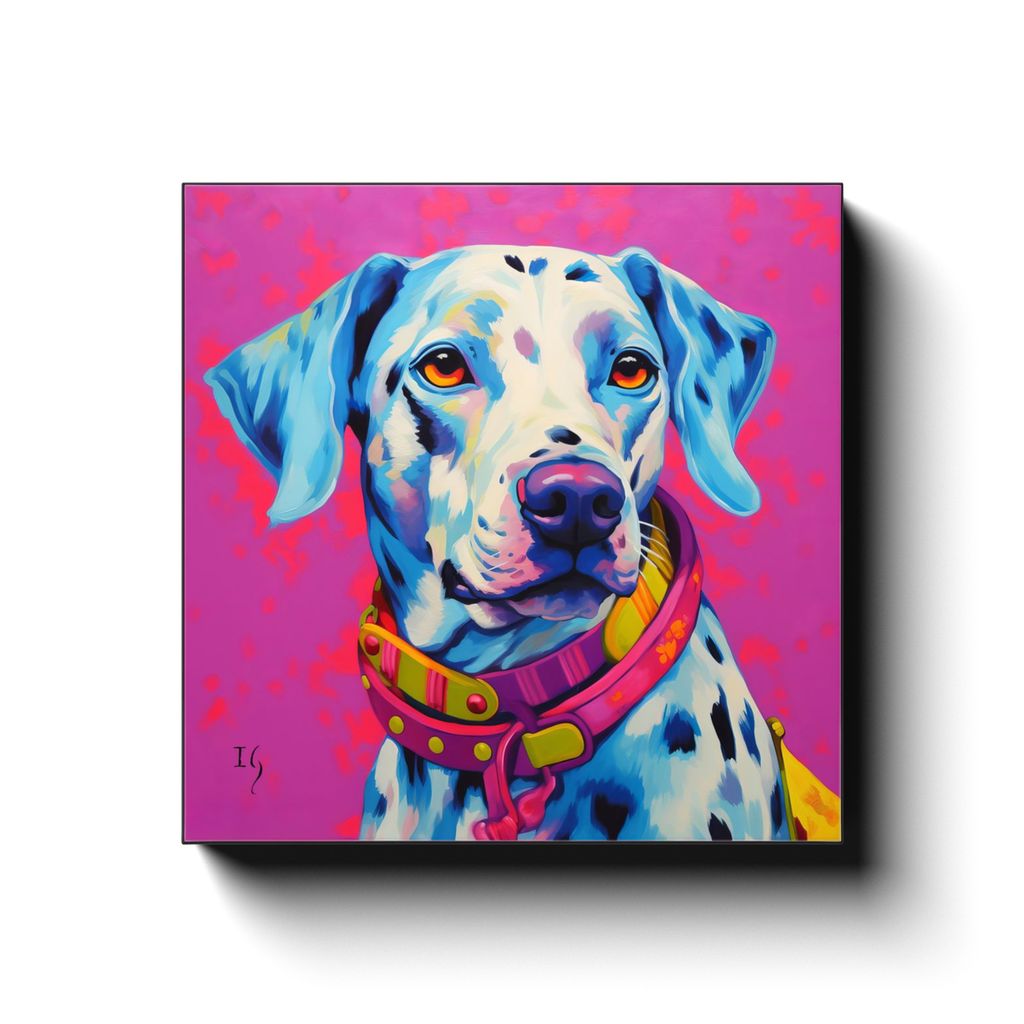Magenta Spirit canvas print in room setting - pet portrait art by Ivan Guaderrama