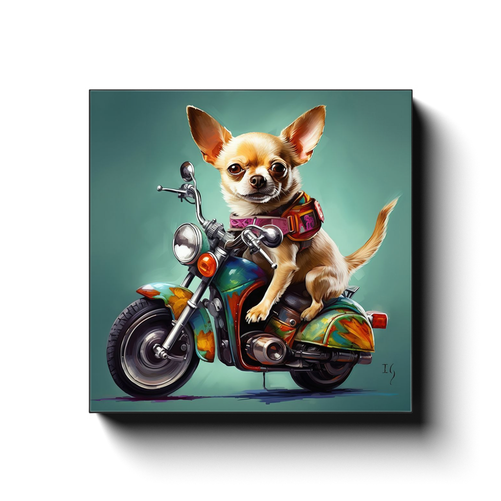 Chihuahua Escapade canvas print in room setting - pet portrait art by Ivan Guaderrama