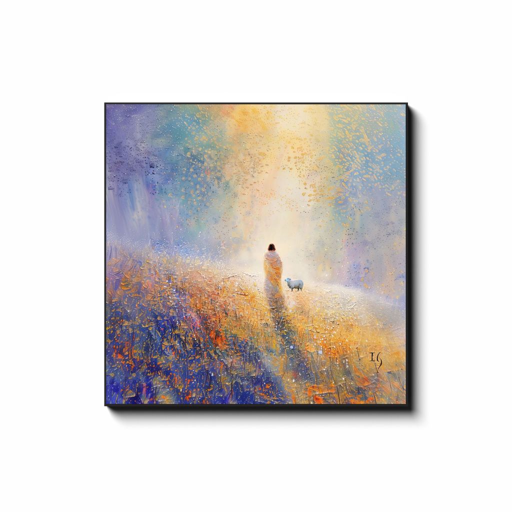Path to Light — smiling Jesus painting guiding souls toward divine grace and redemption, contemporary Christian wall art by Ivan Guaderrama