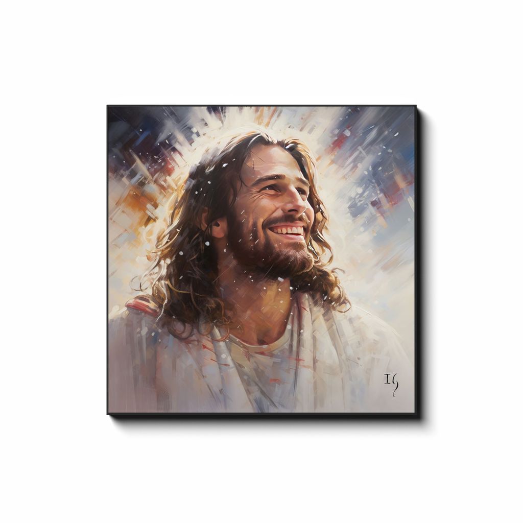 Serene Smile of Jesus — smiling Jesus painting embodying peaceful divine love, contemporary Christian wall art by Ivan Guaderrama