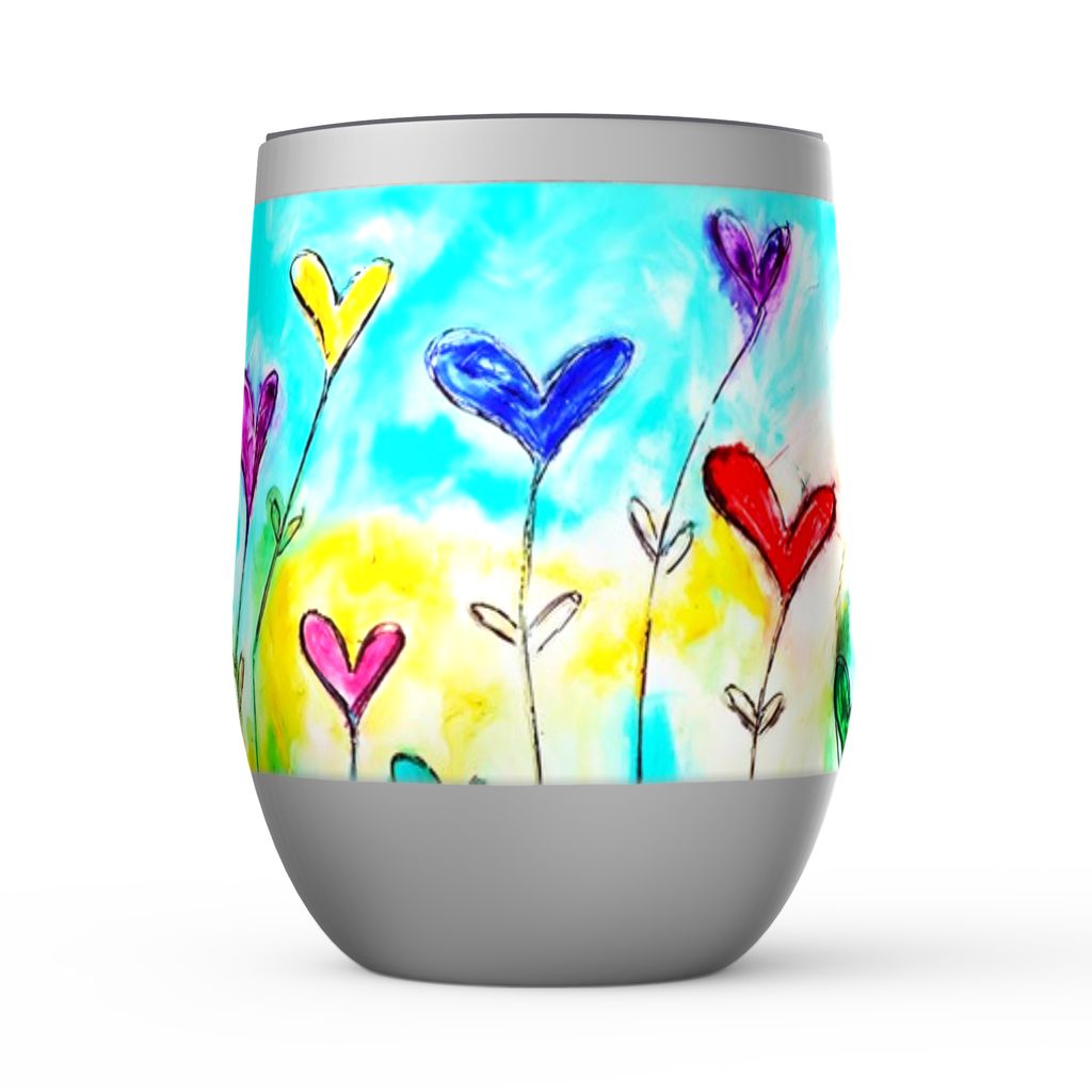 Flowers Stemless Wine Tumblers canvas print in room setting - christian tumbler by Ivan Guaderrama