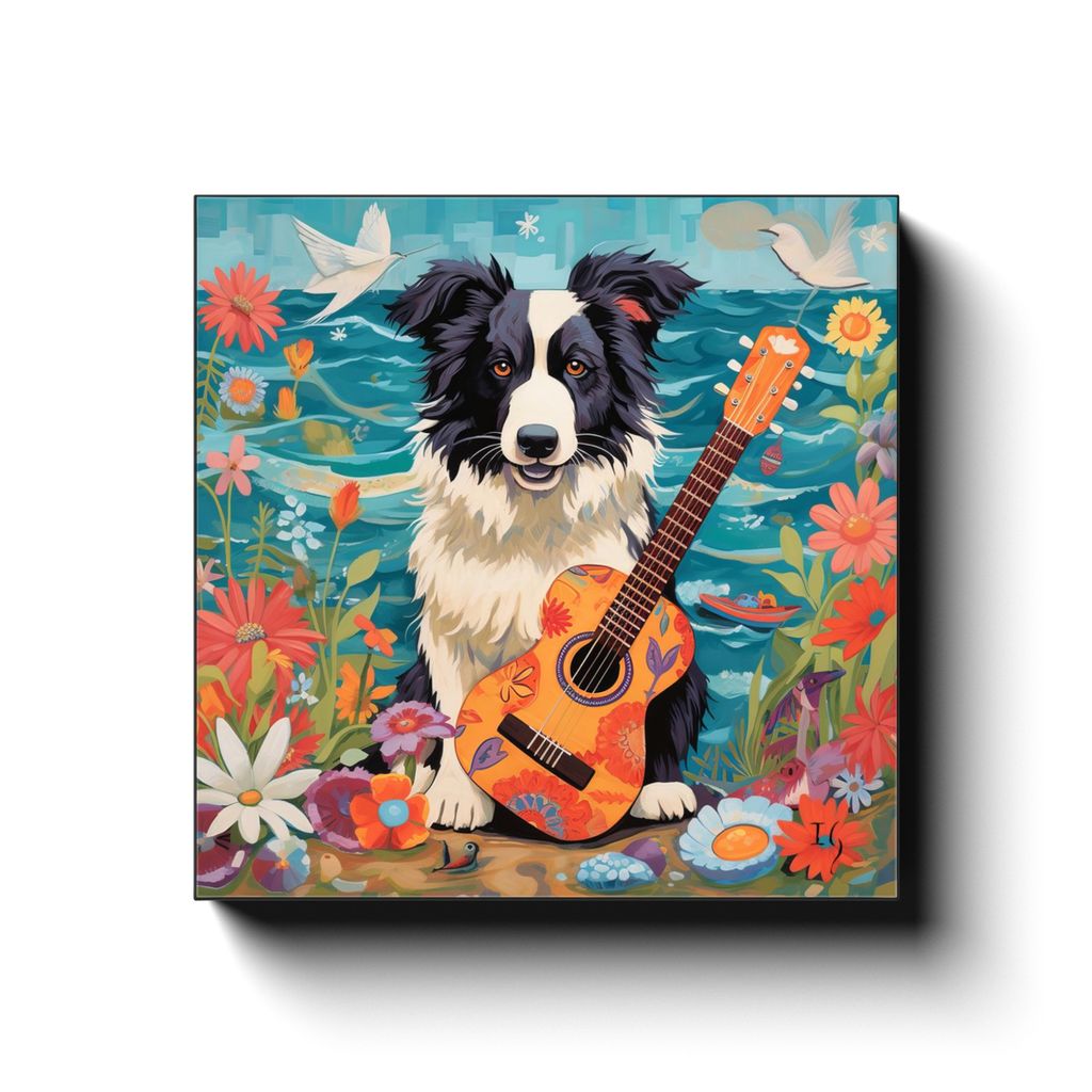 Beachside Collie Charm canvas print in room setting - pet portrait art by Ivan Guaderrama