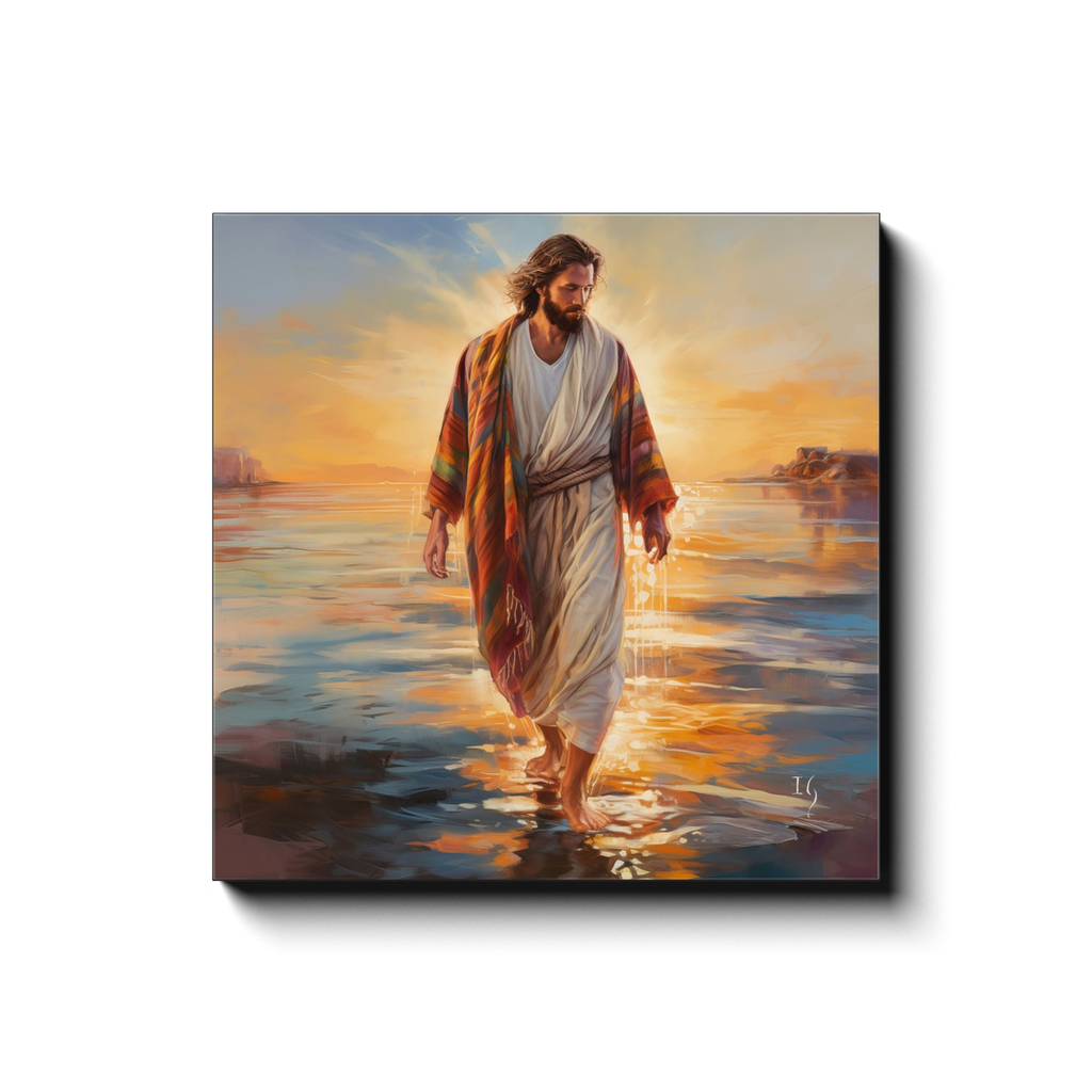 Jesus' Serenity canvas print in room setting - interactive art by Ivan Guaderrama