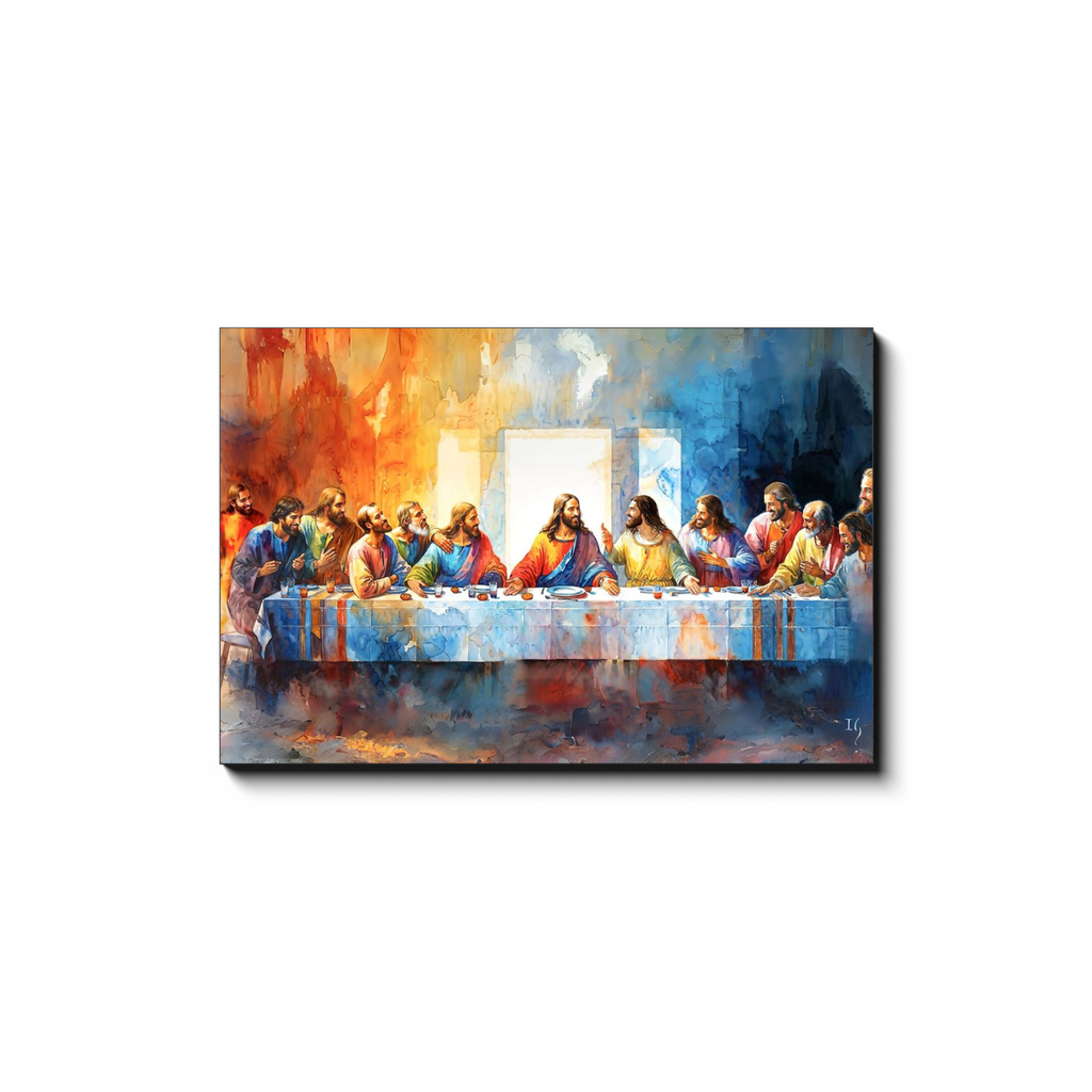 Last Supper - Communion in Color - smiling Jesus painting by Ivan Guaderrama