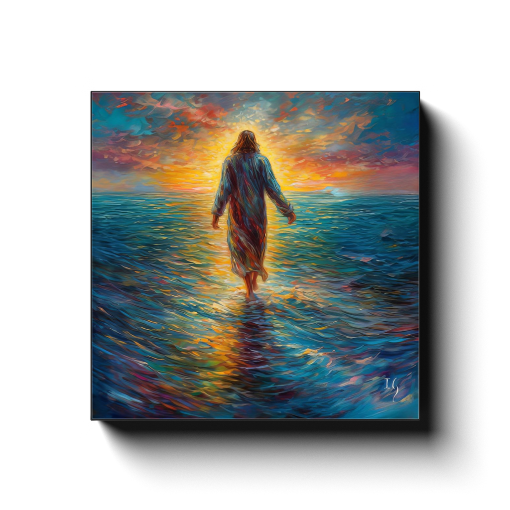 Serene Savior Jesus canvas print in room setting - smiling jesus by Ivan Guaderrama