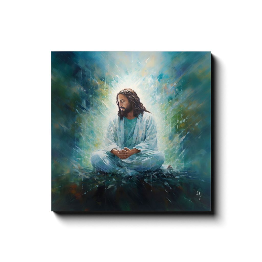 Jesus Serene Meditation canvas print in room setting - smiling jesus by Ivan Guaderrama