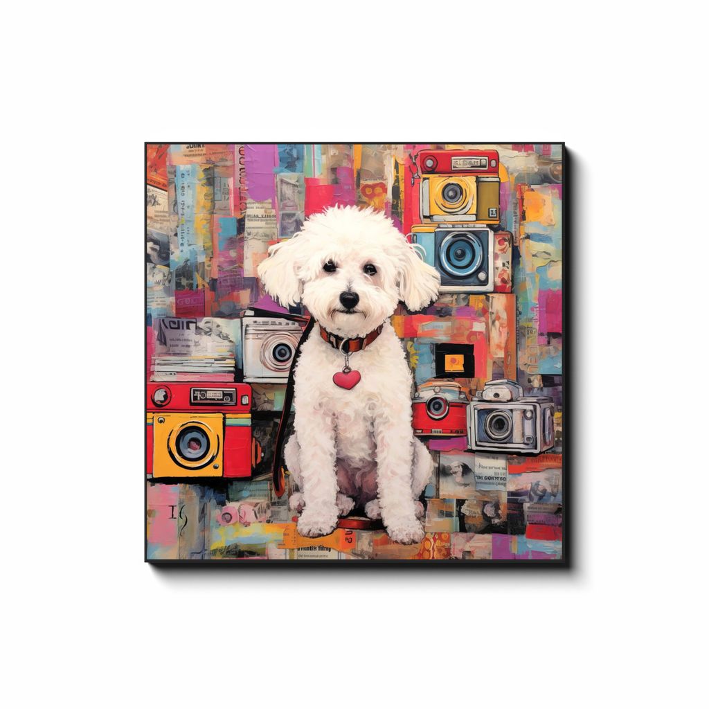 Canine Newsprint Chronicle - colorful pet portrait art by Ivan Guaderrama