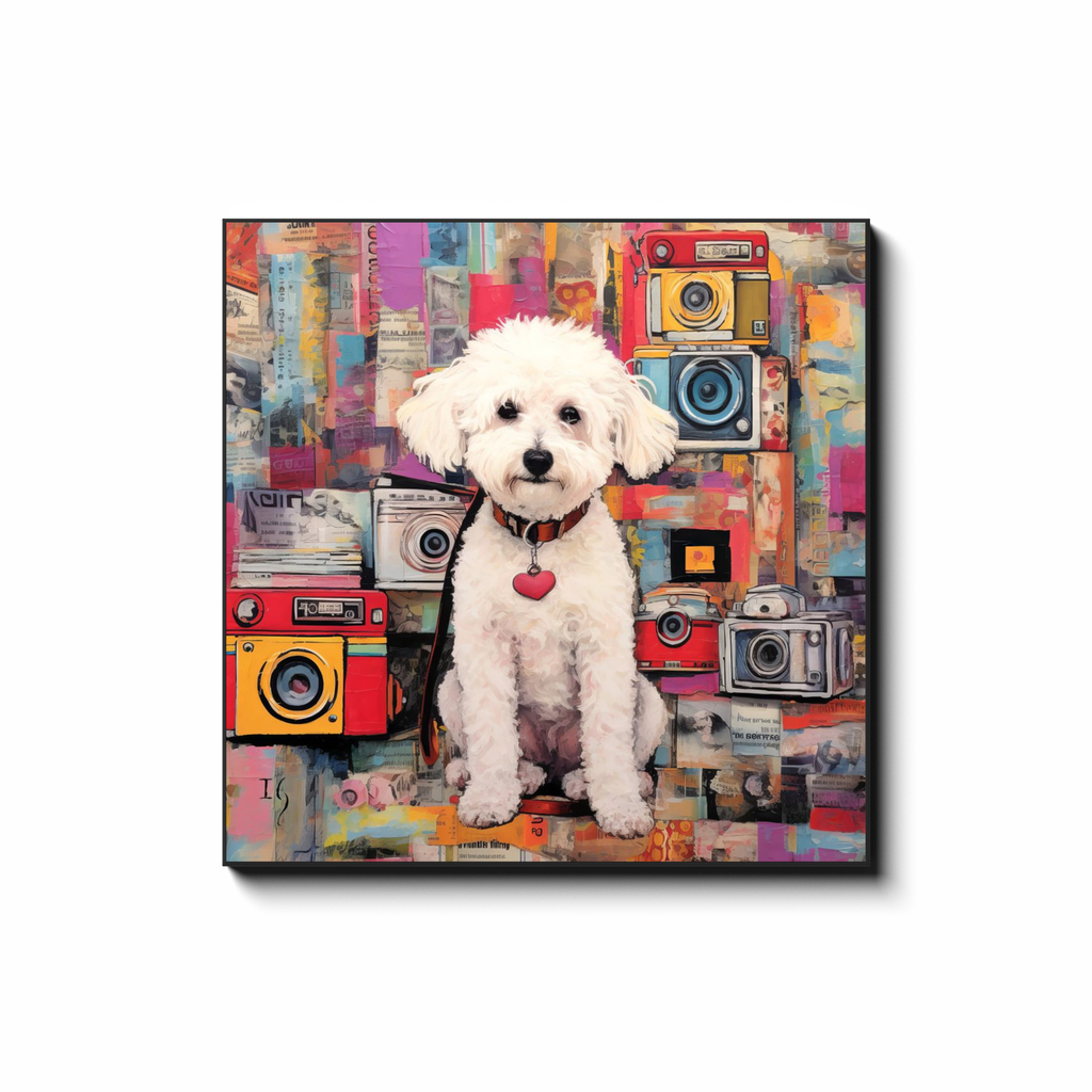 Canine Newsprint Chronicle - colorful pet portrait art by Ivan Guaderrama