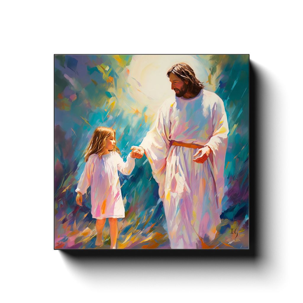 Guiding Light: A Serene Encounter canvas print in room setting - smiling jesus by Ivan Guaderrama