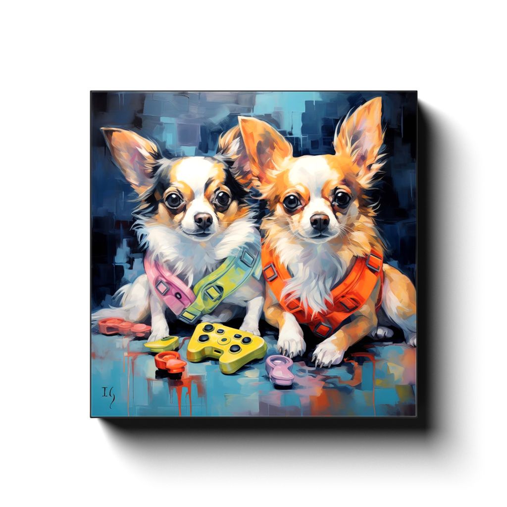 The Gaming Vest Duo canvas print in room setting - pet portrait art by Ivan Guaderrama