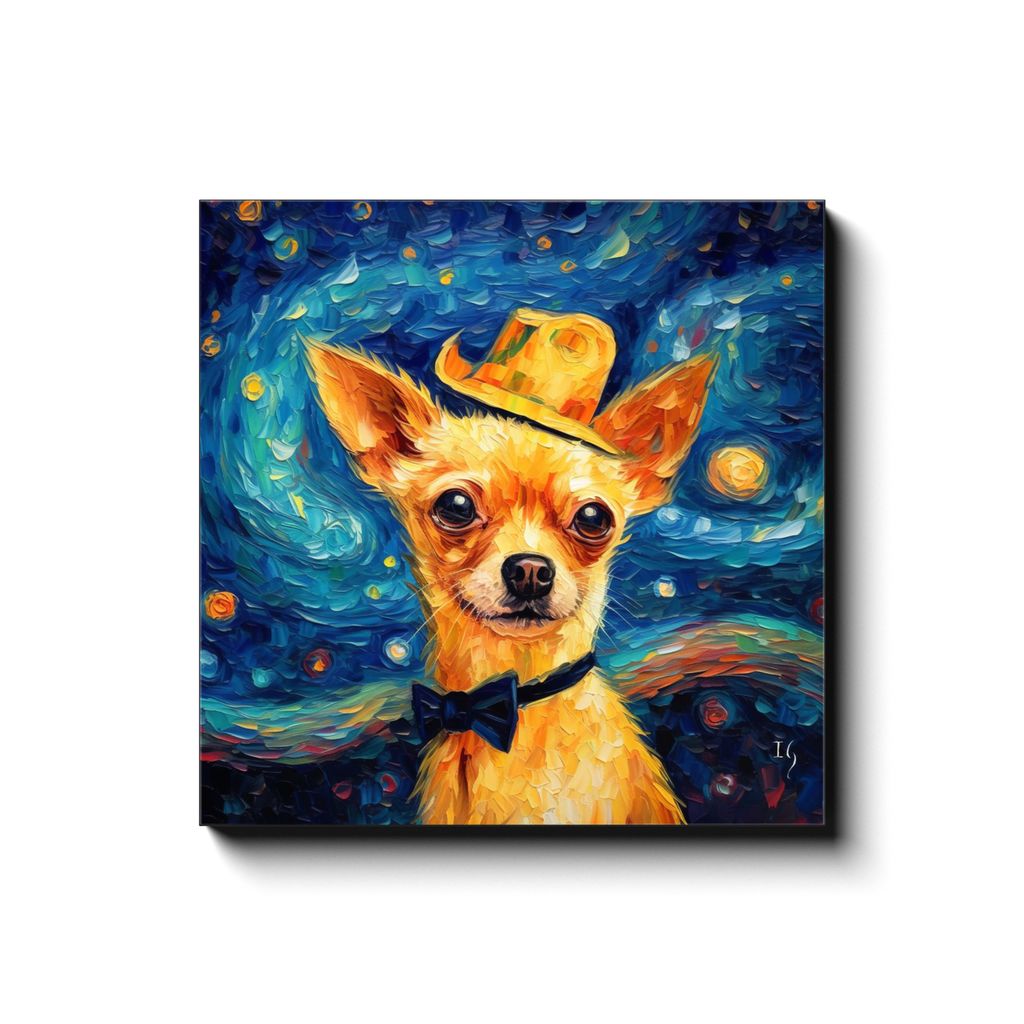 Twinkle in Canine Eyes canvas print in room setting - pet portrait art by Ivan Guaderrama