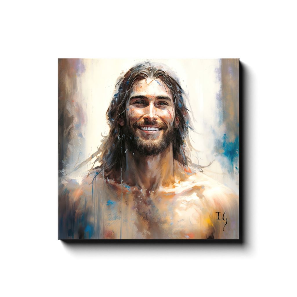Jesus- The Serene Master canvas print in room setting - smiling jesus by Ivan Guaderrama