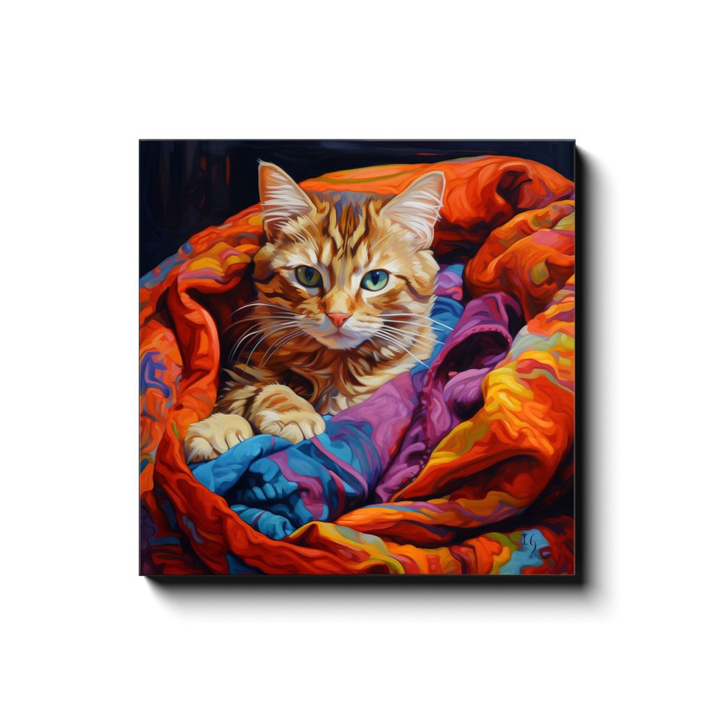 A Colorful Encounter canvas print in room setting - pet portrait art by Ivan Guaderrama