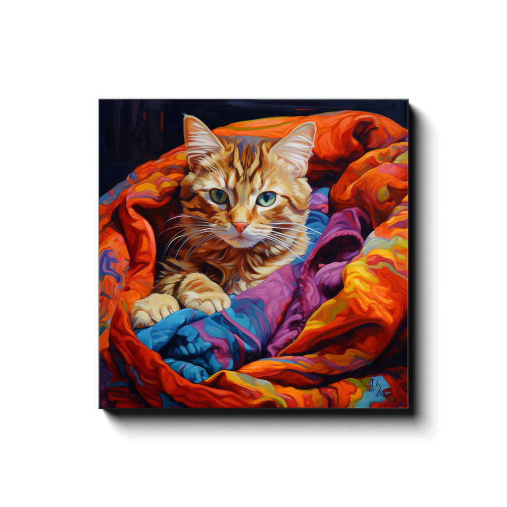 A Colorful Encounter canvas print in room setting - pet portrait art by Ivan Guaderrama