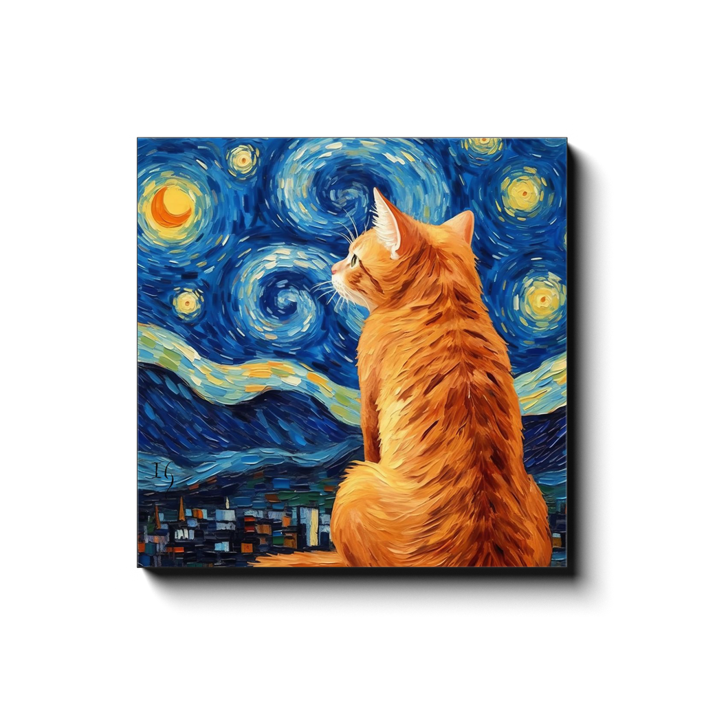 Under Starry Night canvas print in room setting - pet portrait art by Ivan Guaderrama