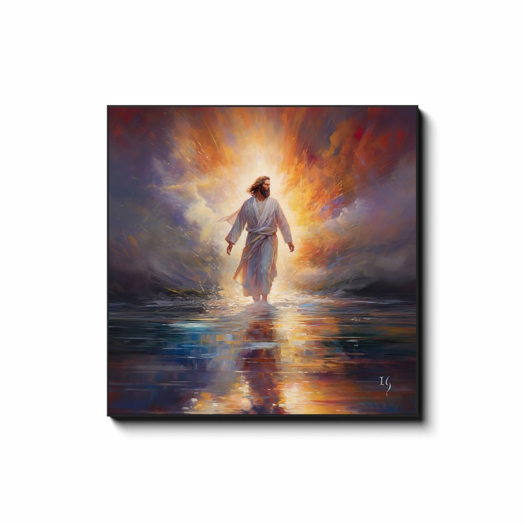 Jesus, the Beacon of Hope — smiling Jesus painting shining as guiding light through darkness, contemporary Christian wall art by Ivan Guaderrama
