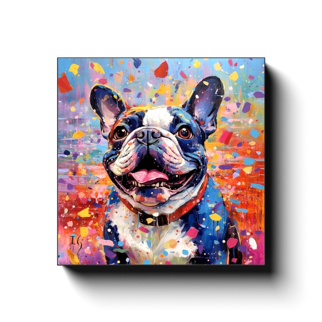 Joie De Vivre - Playful Frenchie canvas print in room setting - pet portrait art by Ivan Guaderrama