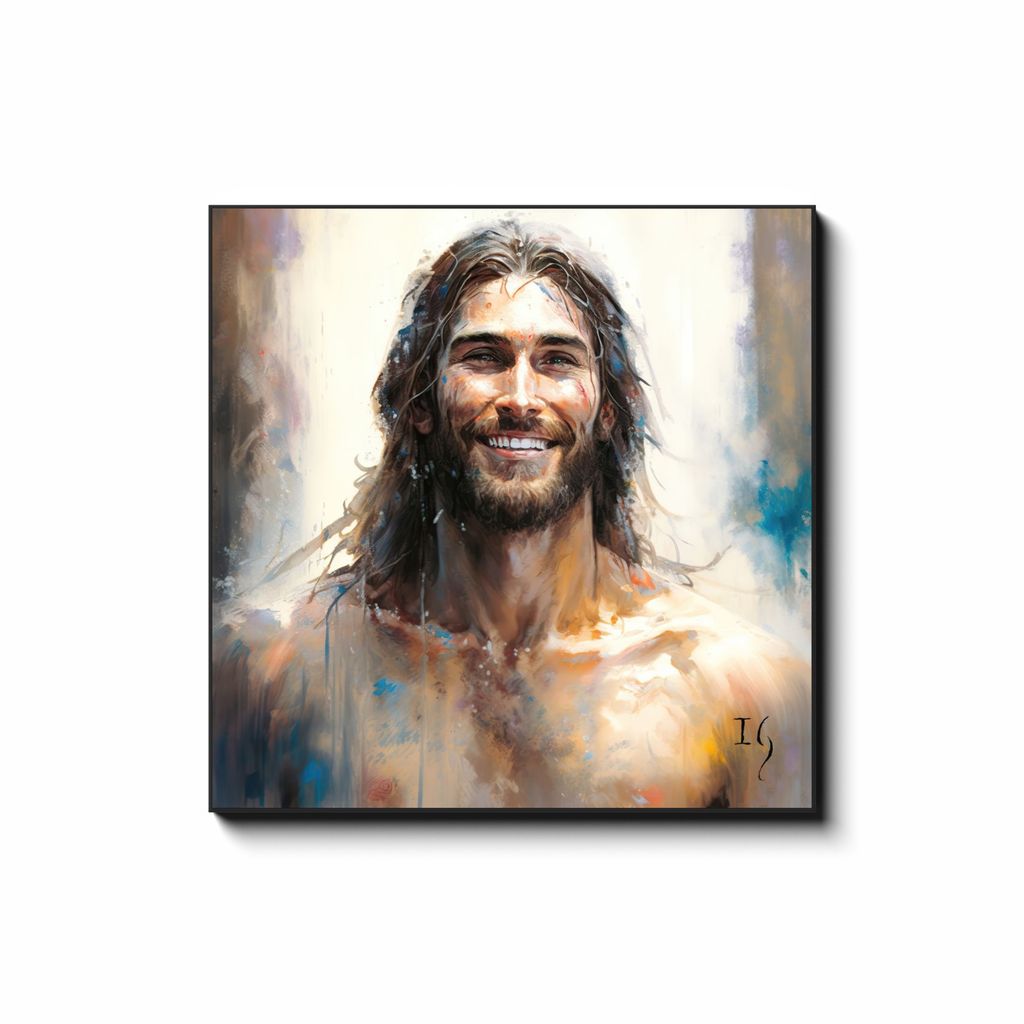 Jesus - The Serene Master — smiling Jesus painting radiating quiet divine authority, contemporary Christian wall art by Ivan Guaderrama
