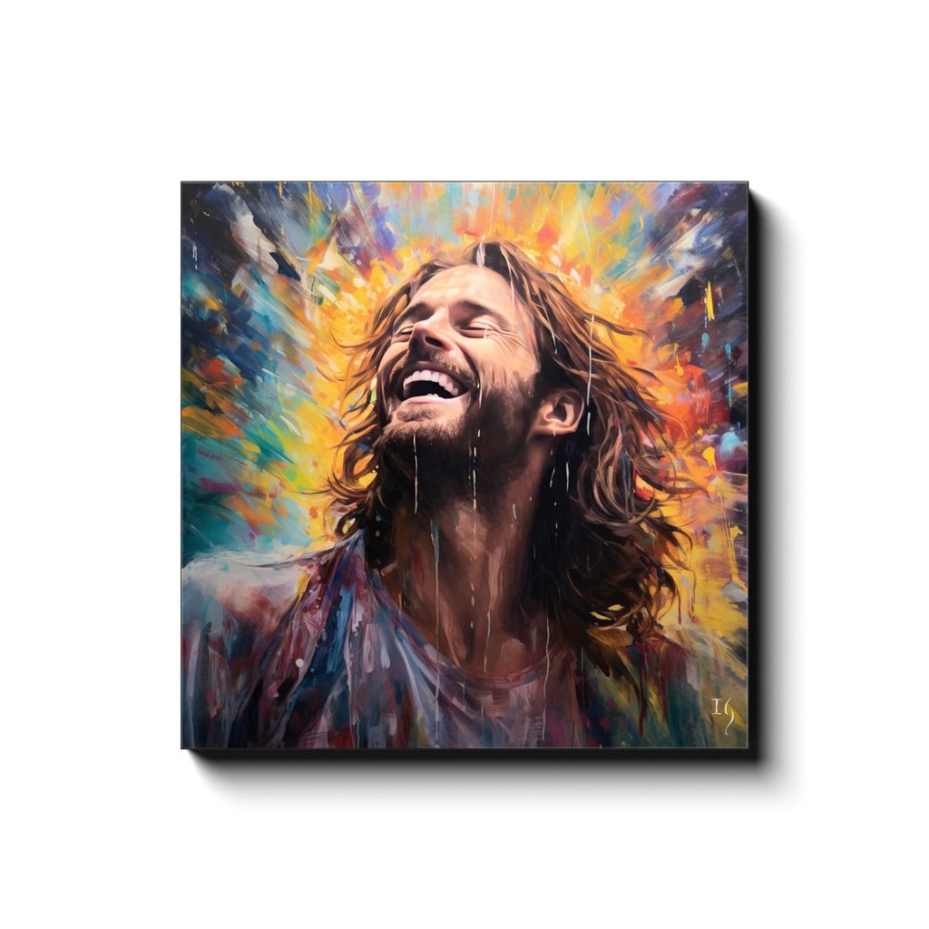 Jesus - Rapture in Rain and Radiance canvas print in room setting - smiling jesus by Ivan Guaderrama