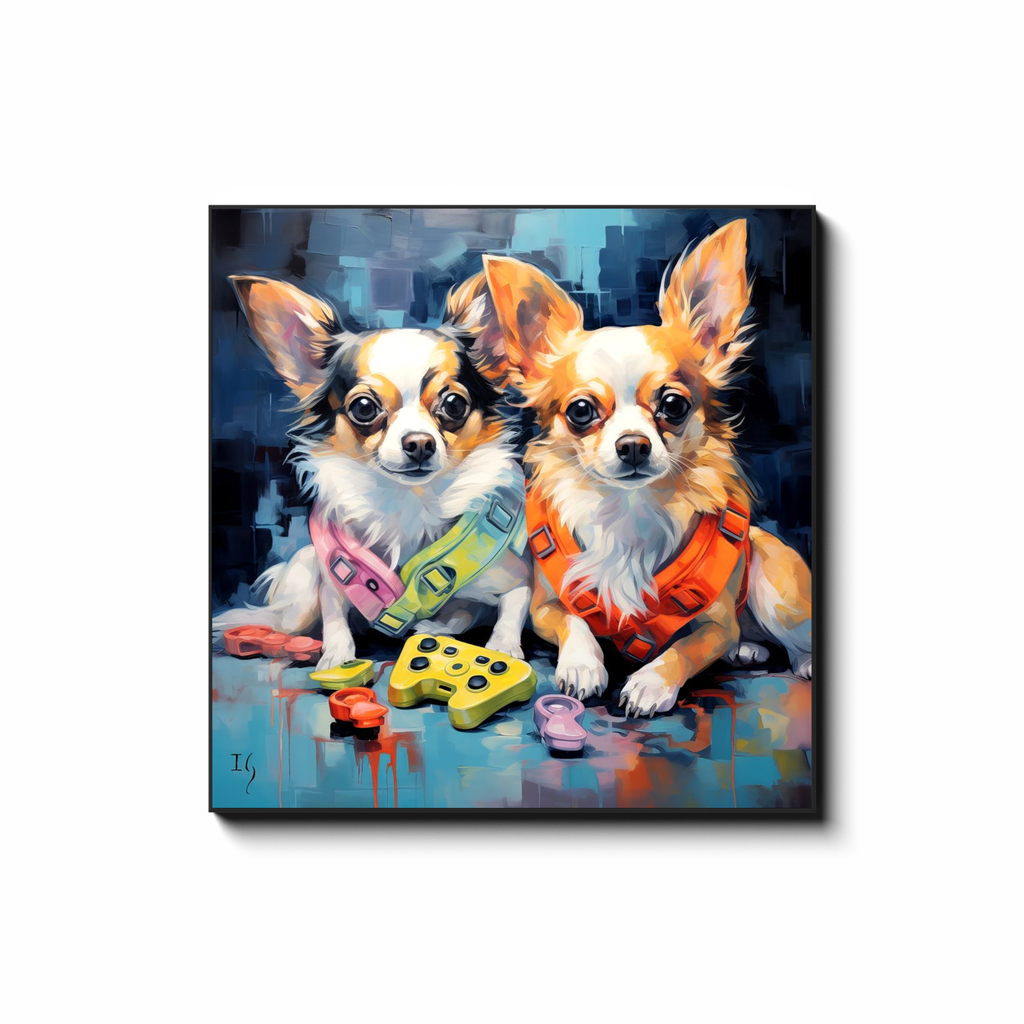 The Gaming Vest Duo - colorful pet portrait art by Ivan Guaderrama