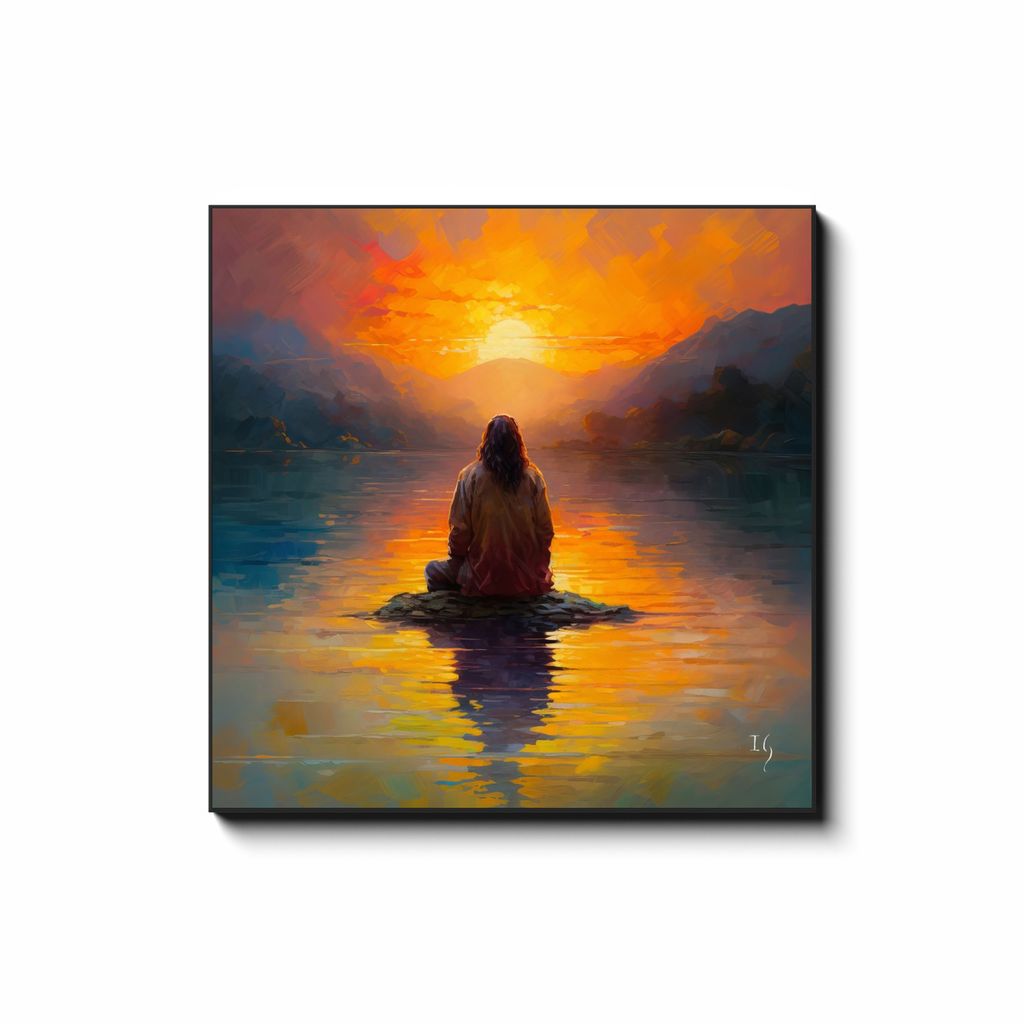 The Source of Peace and Serenity — smiling Jesus painting radiating divine tranquility, contemporary Christian wall art by Ivan Guaderrama