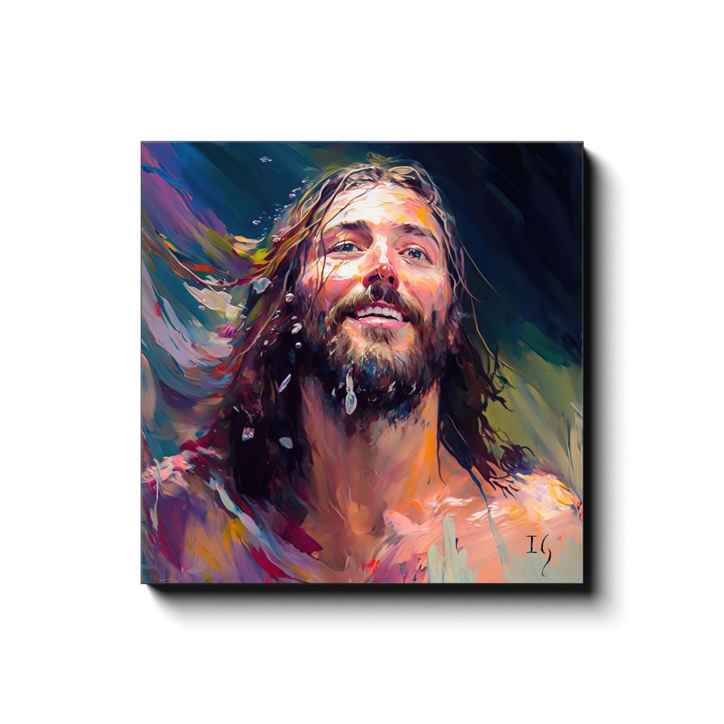 Jesus- Joyful Messiah canvas print in room setting - smiling jesus by Ivan Guaderrama