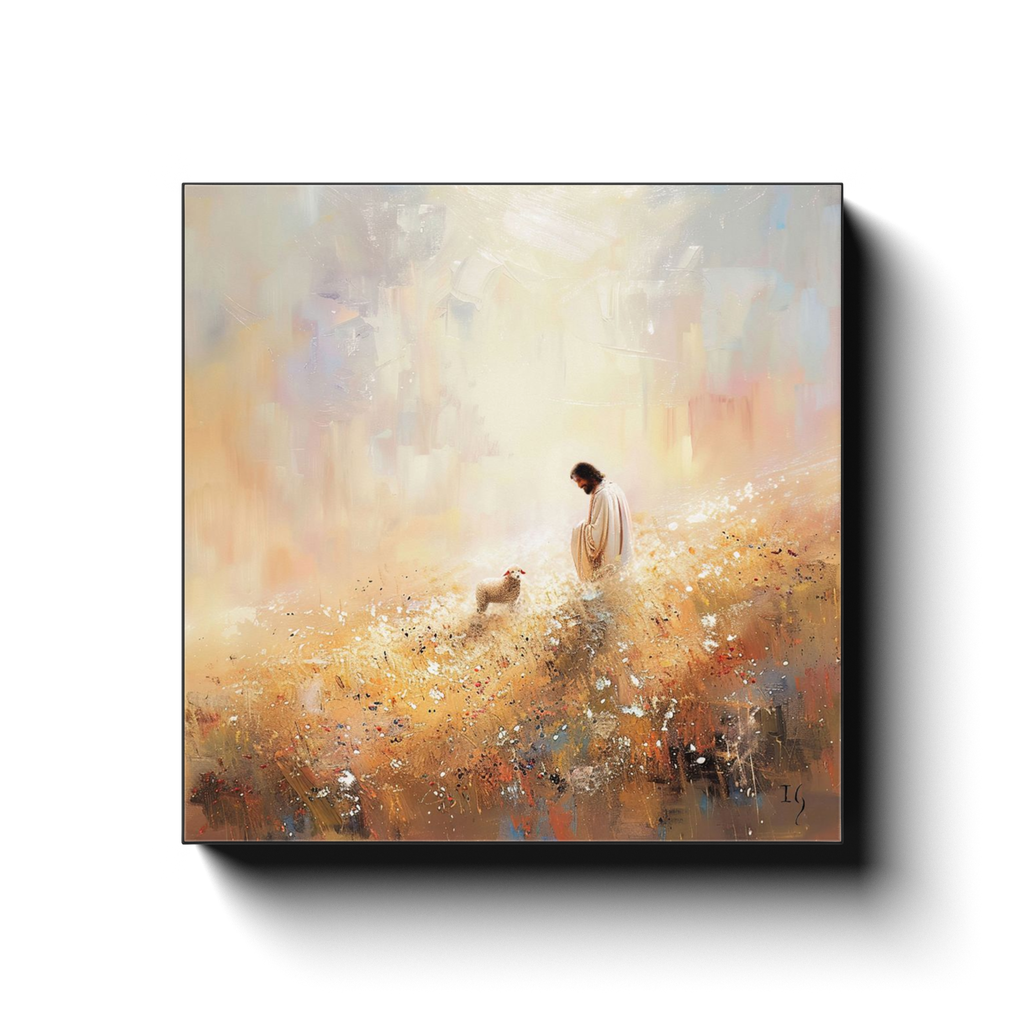 The Shepherd's Presence canvas print in room setting - smiling jesus by Ivan Guaderrama