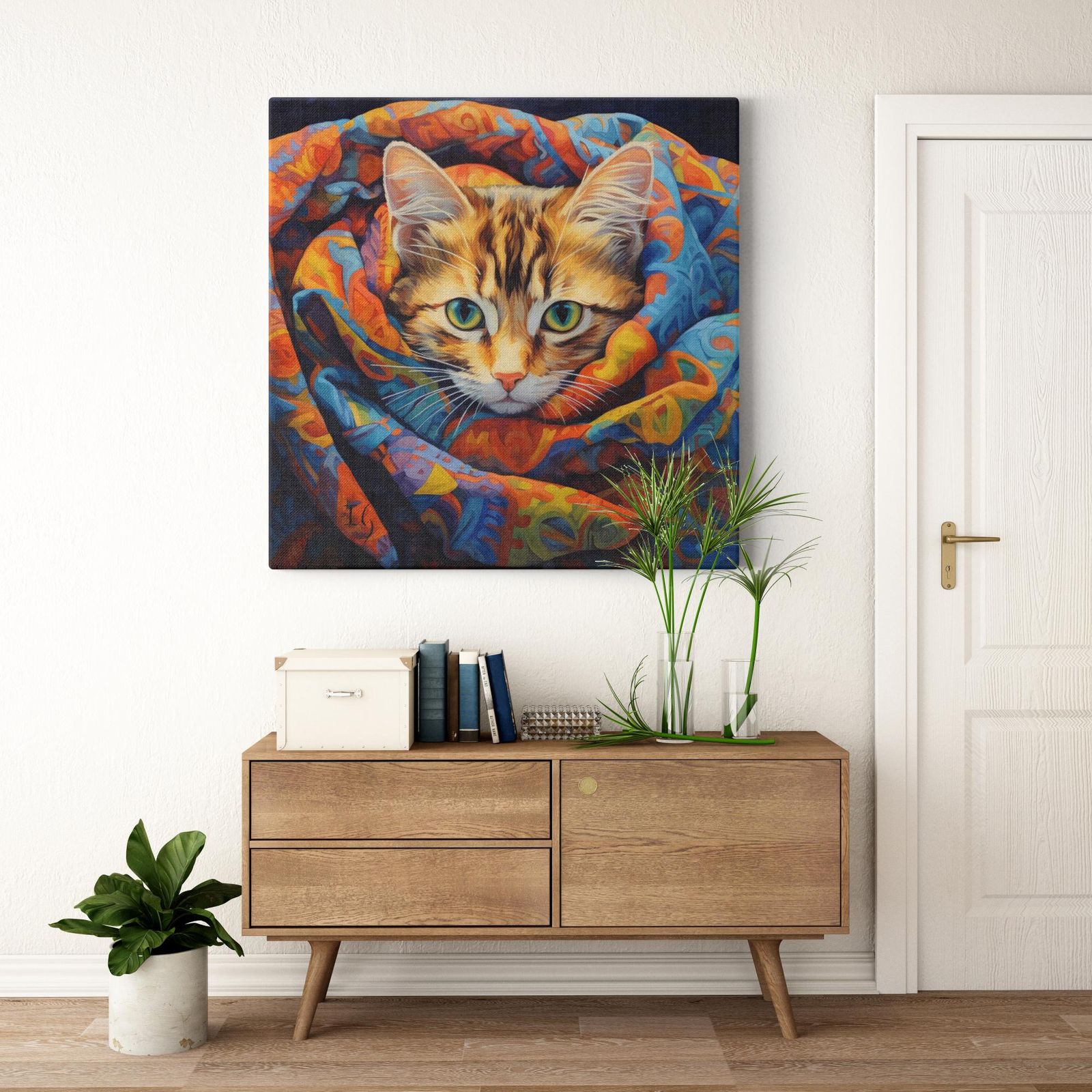 Whiskers & Wonders artwork detail - colorful pet portrait art wall art
