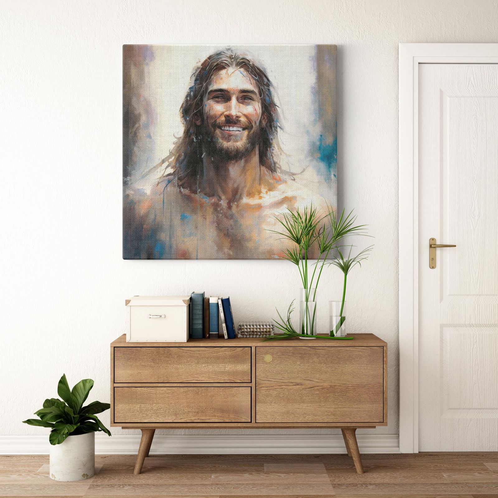 Jesus- The Serene Master artwork detail - smiling Jesus painting wall art