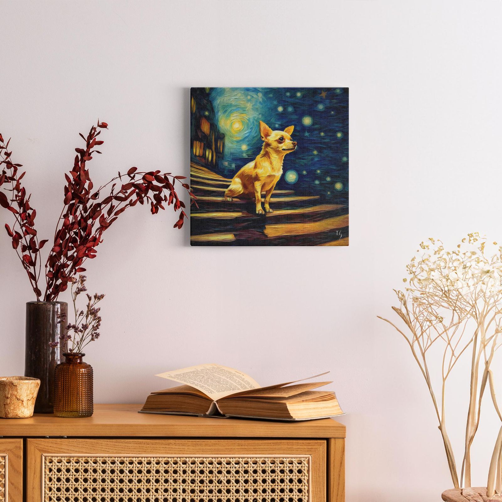 A Chihuahua's Heavenward Gaze artwork detail - colorful pet portrait art wall art