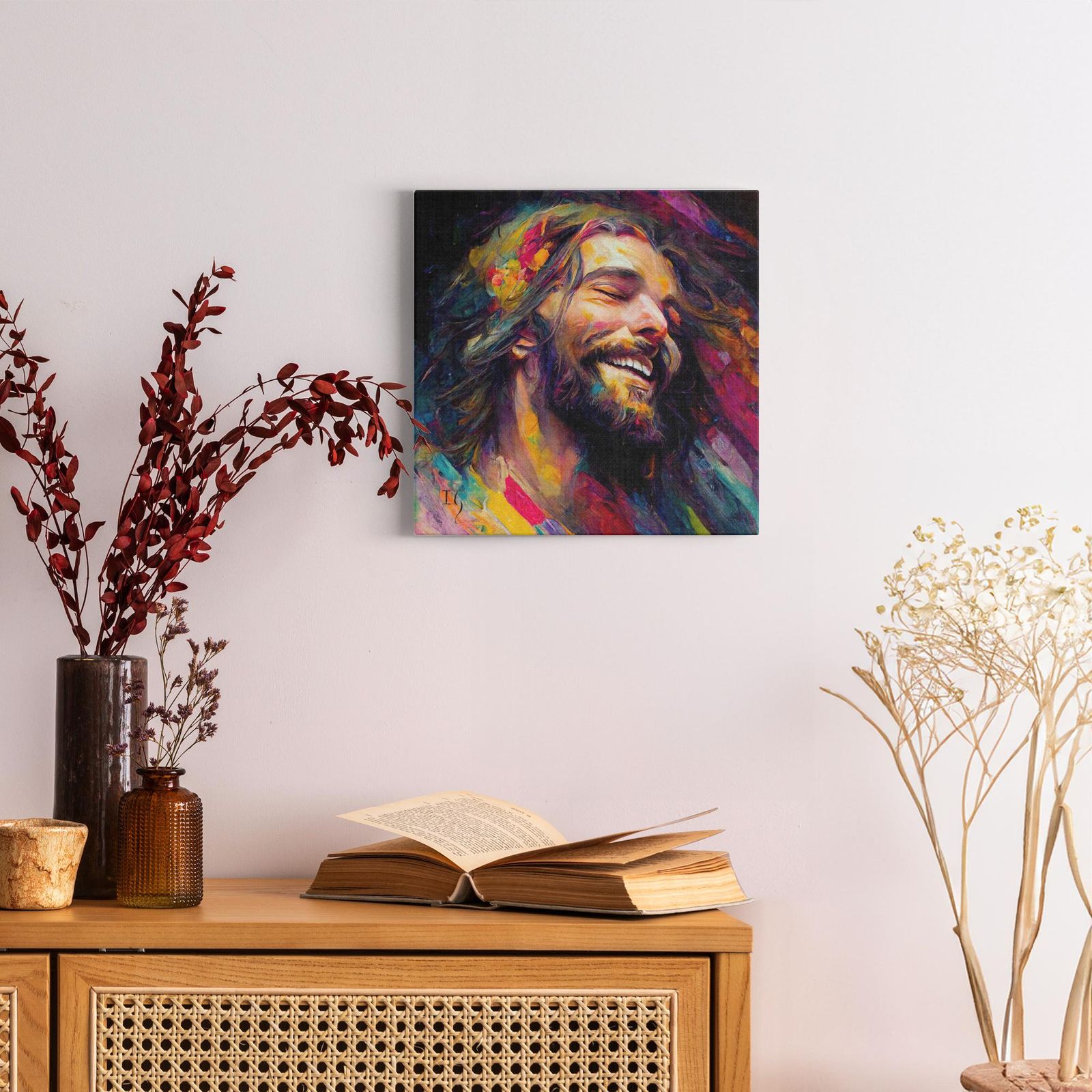 Jesus- loving lord artwork detail - smiling Jesus painting wall art