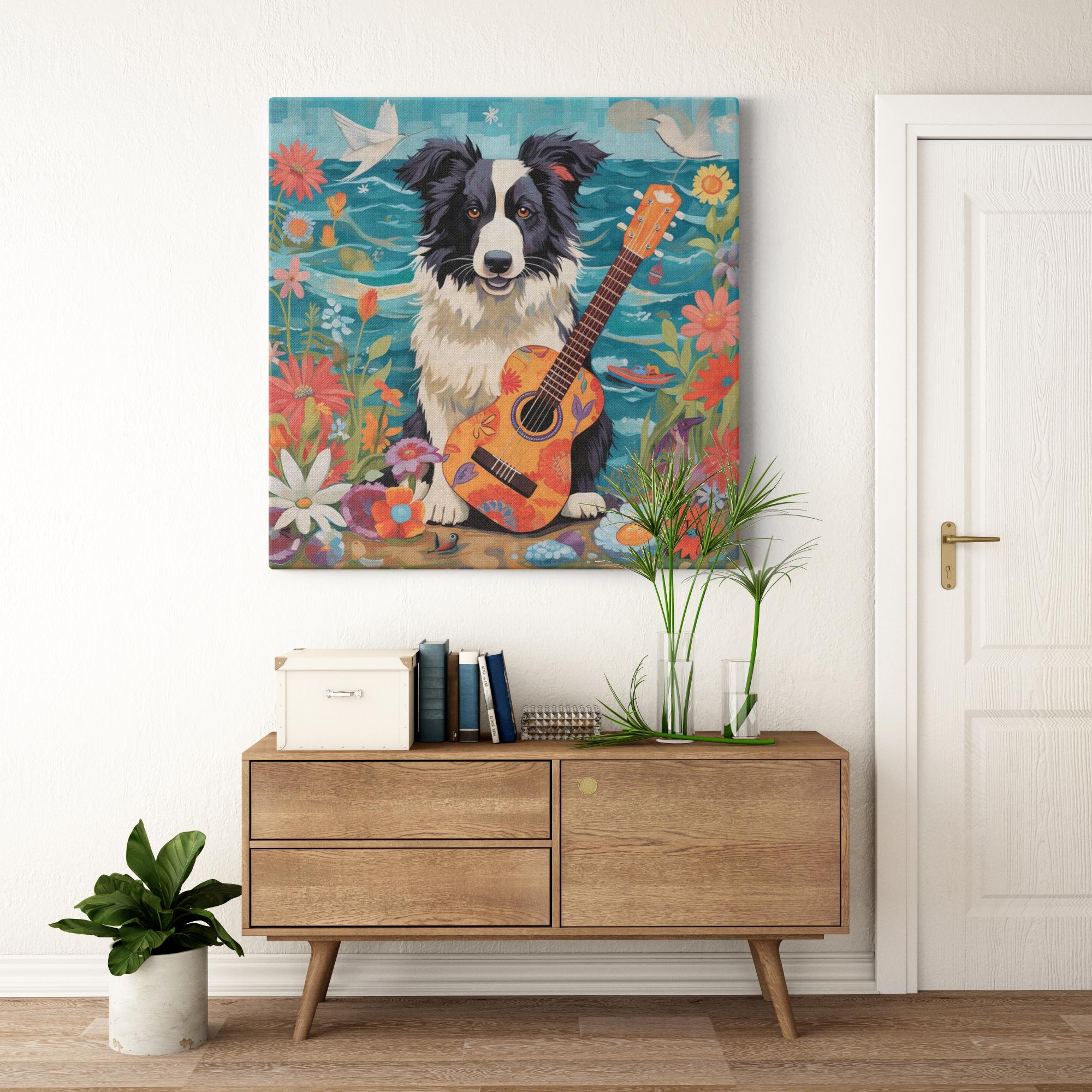 Beachside Collie Charm artwork detail - colorful pet portrait art wall art