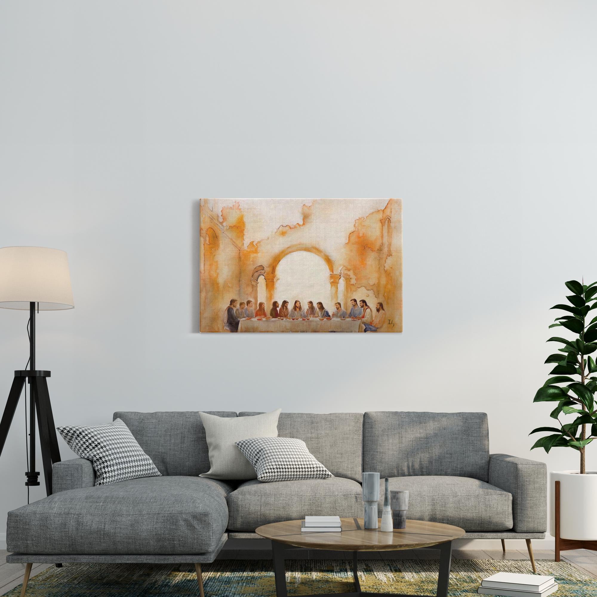 Last Supper Landscape artwork detail - smiling Jesus painting wall art