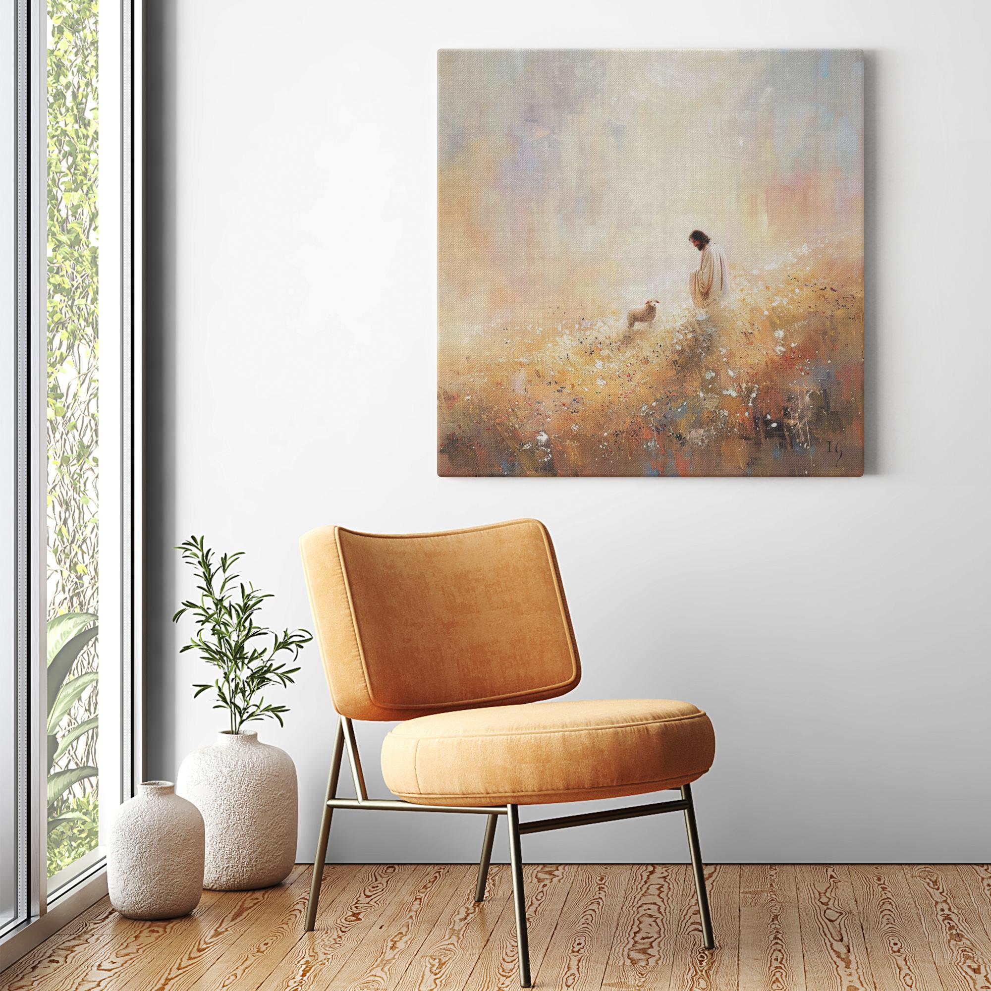 The Shepherd's Presence artwork detail - smiling Jesus painting wall art