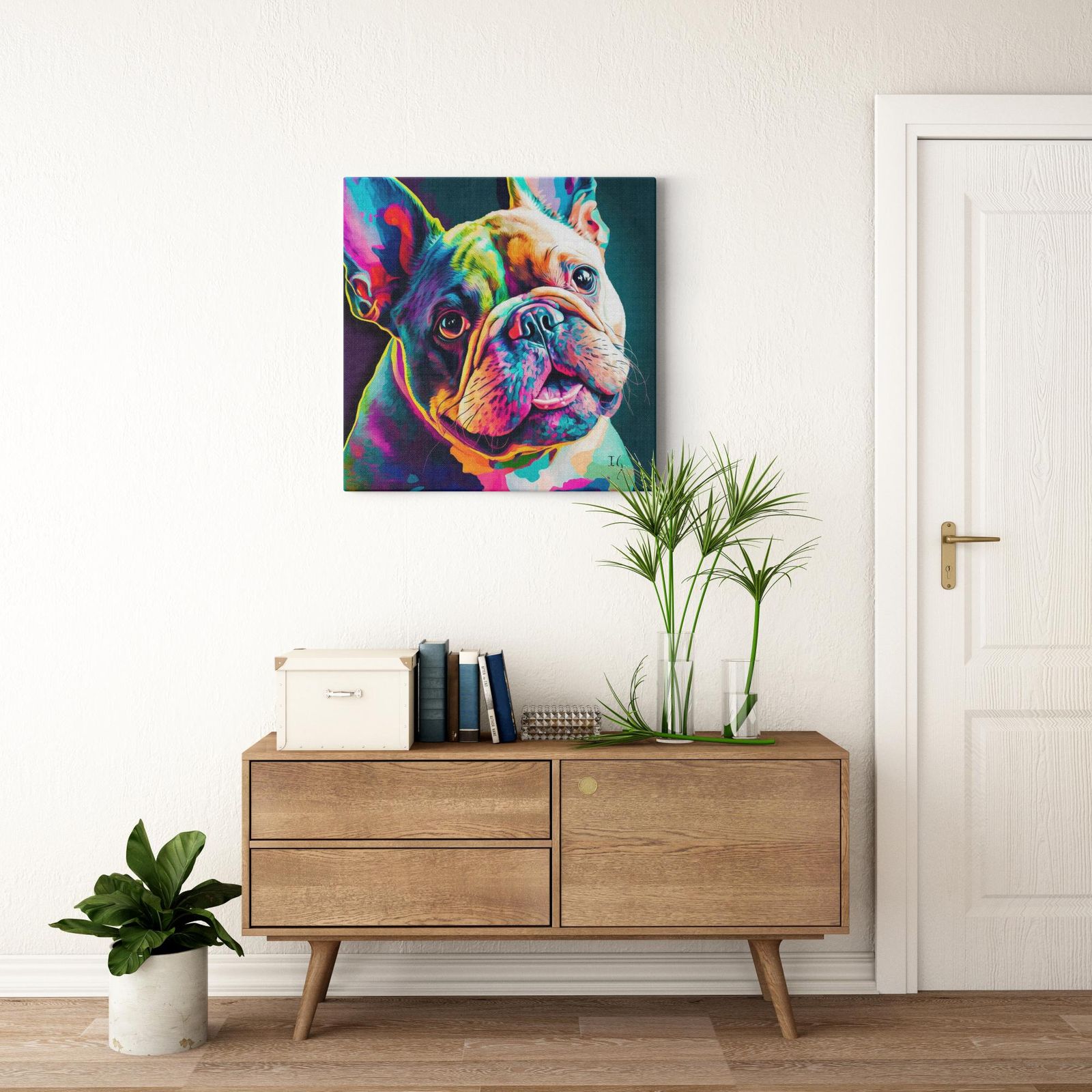 Vivid Bulldog Stare artwork detail - colorful pet portrait art wall art
