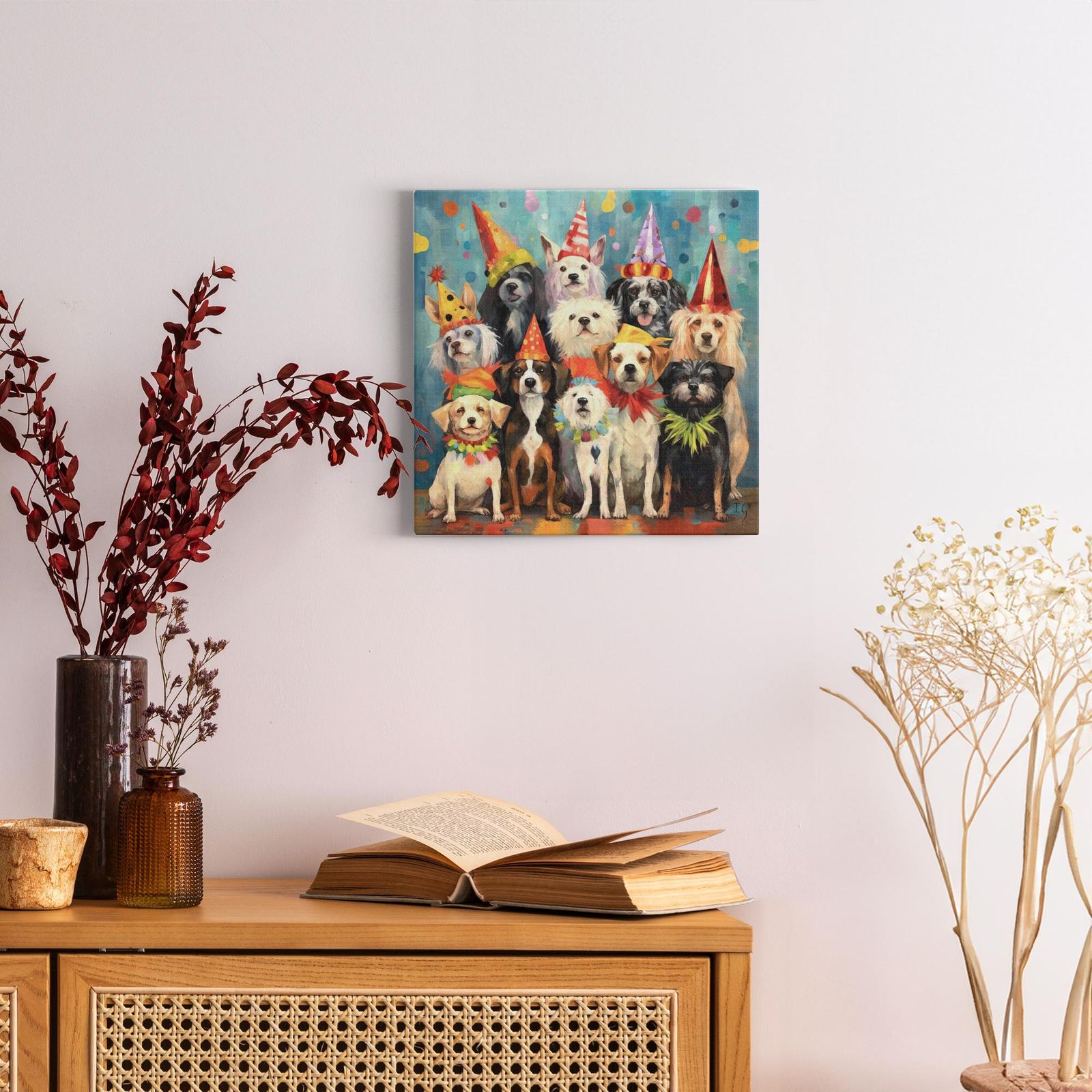 Canine Celebration artwork detail - colorful pet portrait art wall art