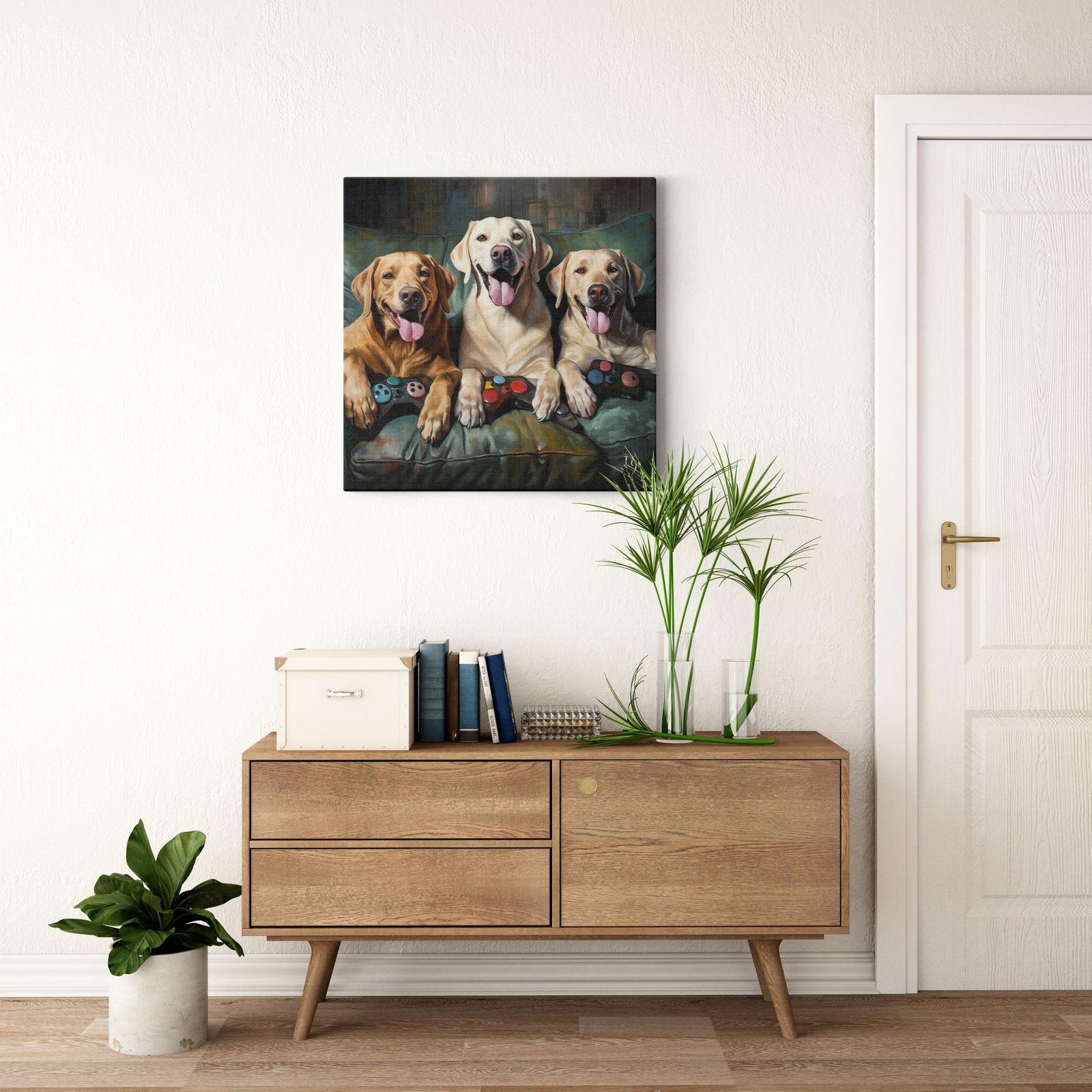 Golden Gaming Joy artwork detail - colorful pet portrait art wall art
