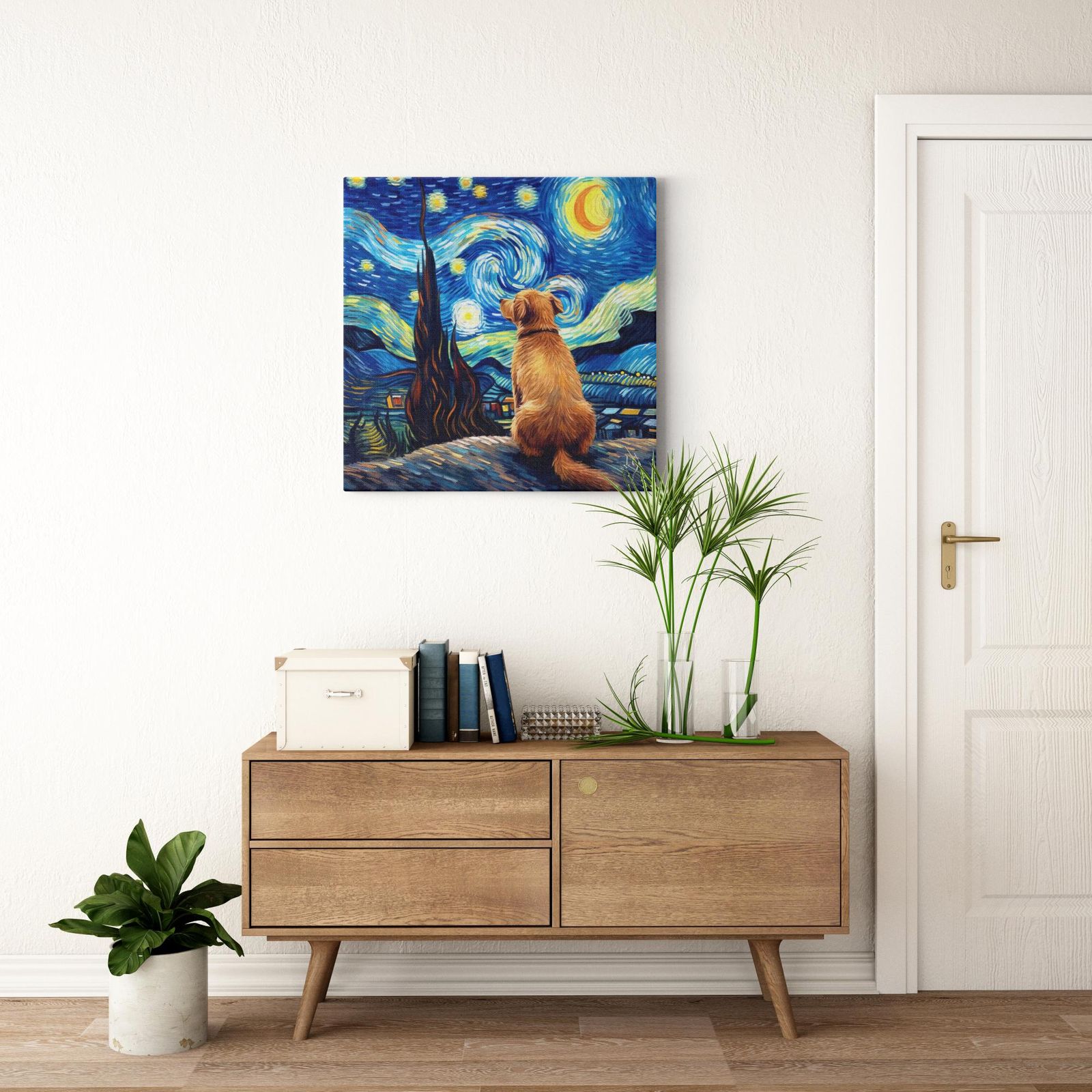A story of Stars and Night Winds artwork detail - colorful pet portrait art wall art