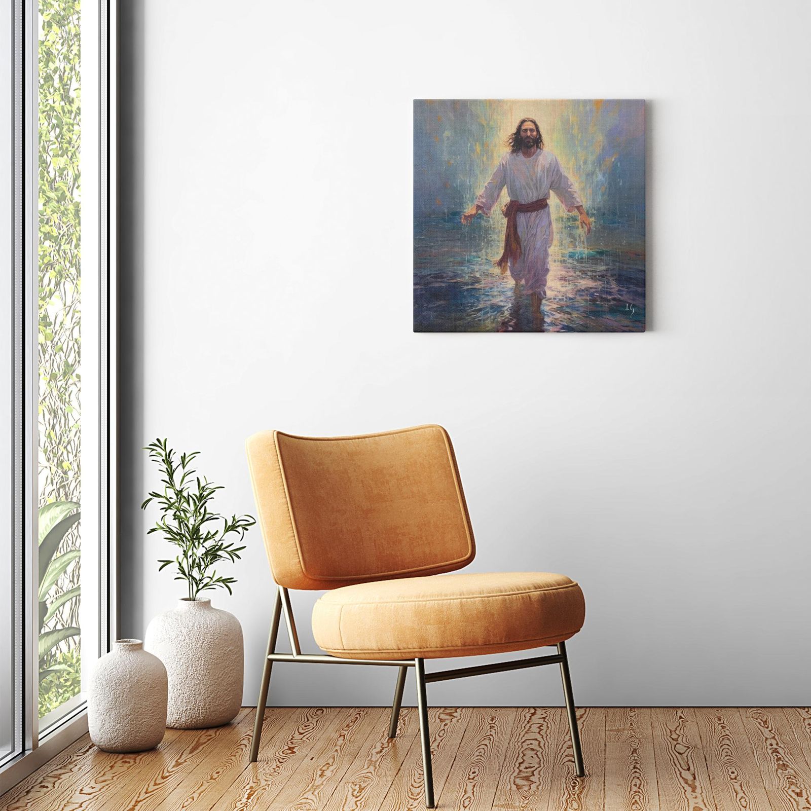 Jesus, a Serene Revelation artwork detail - smiling Jesus painting wall art