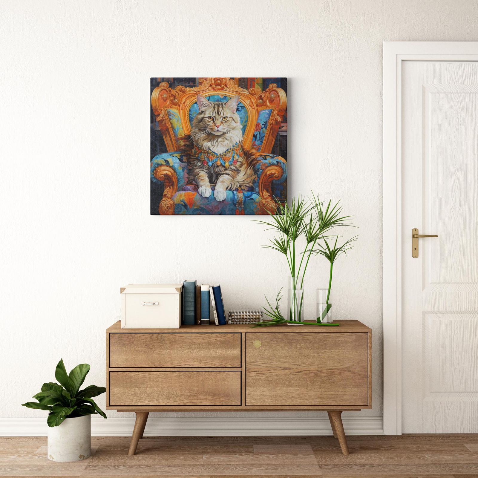 Majestic Cat artwork detail - colorful pet portrait art wall art