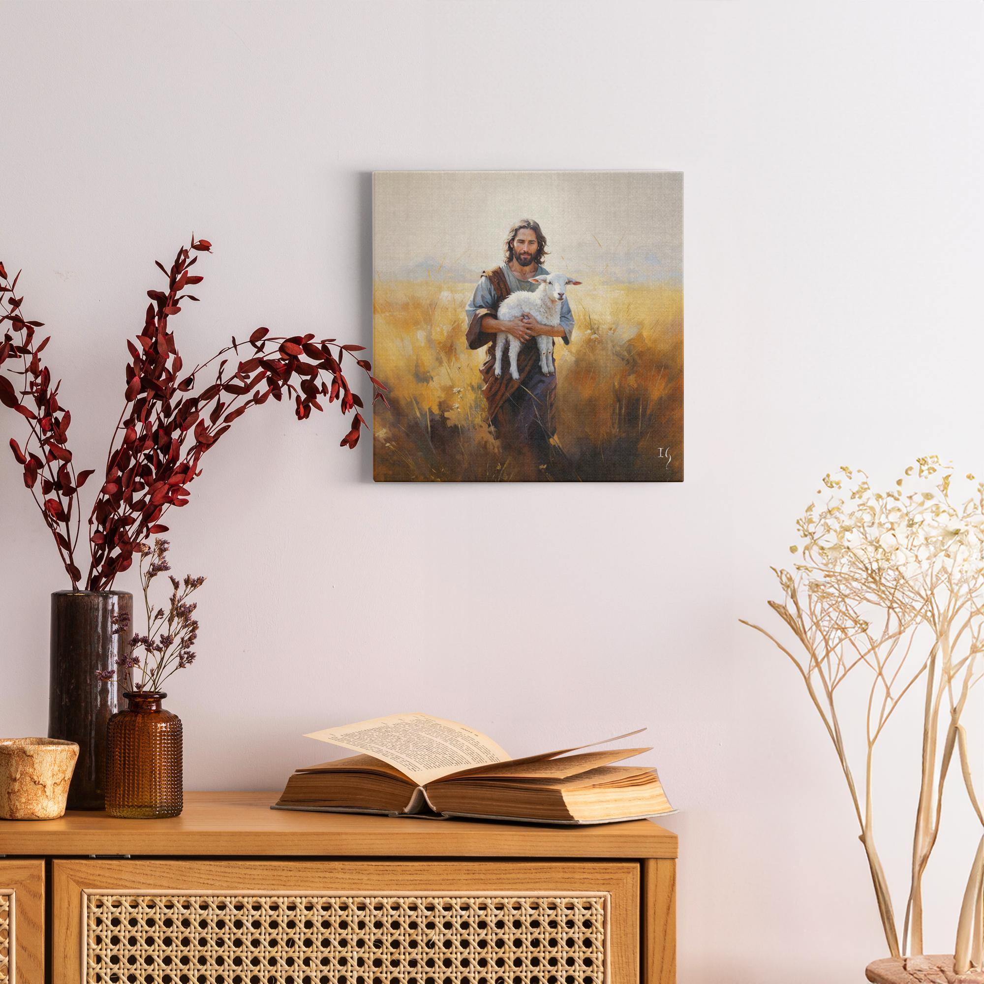 Pastoral Solace artwork detail - smiling Jesus painting wall art