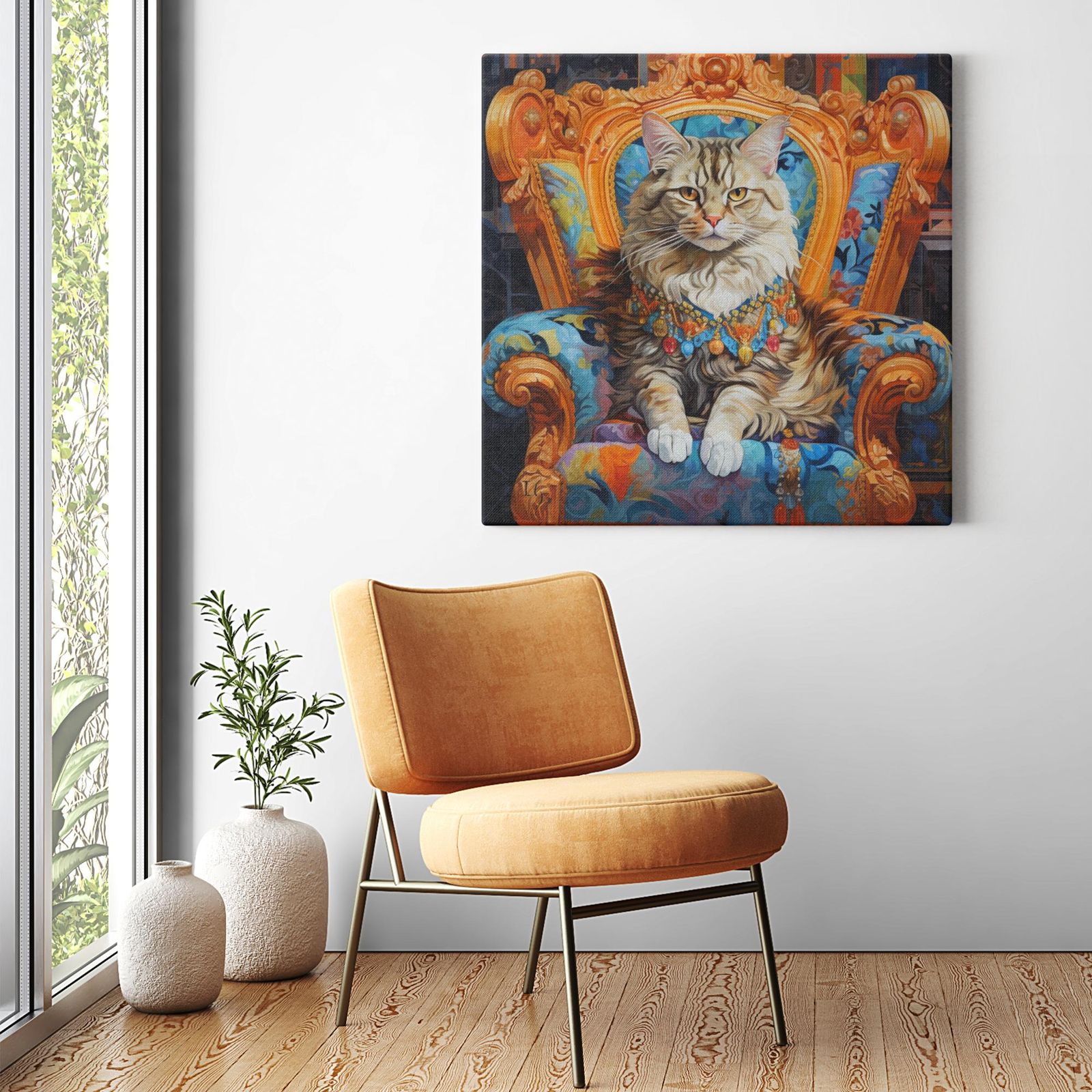 Majestic Cat artwork detail - colorful pet portrait art wall art