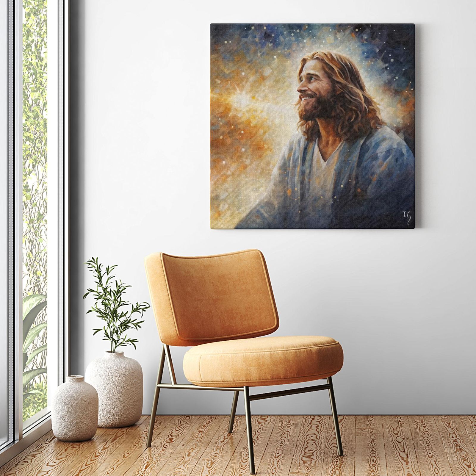 Jesus - Radiance of Divine Revelation artwork detail - smiling Jesus painting wall art