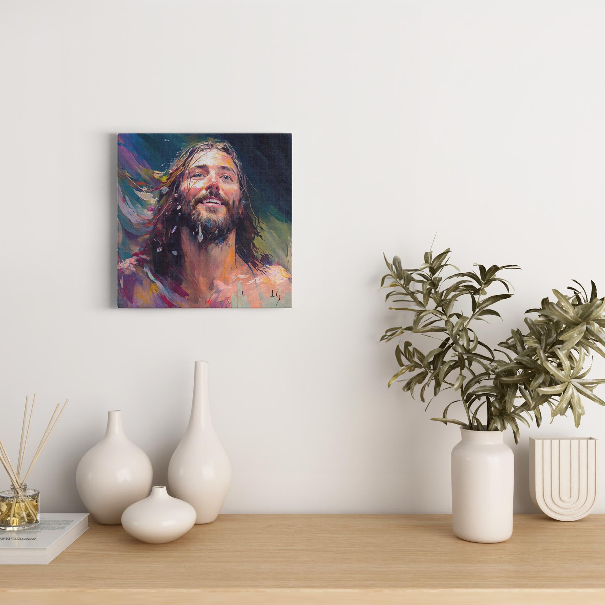 Jesus- Joyful Messiah artwork detail - smiling Jesus painting wall art
