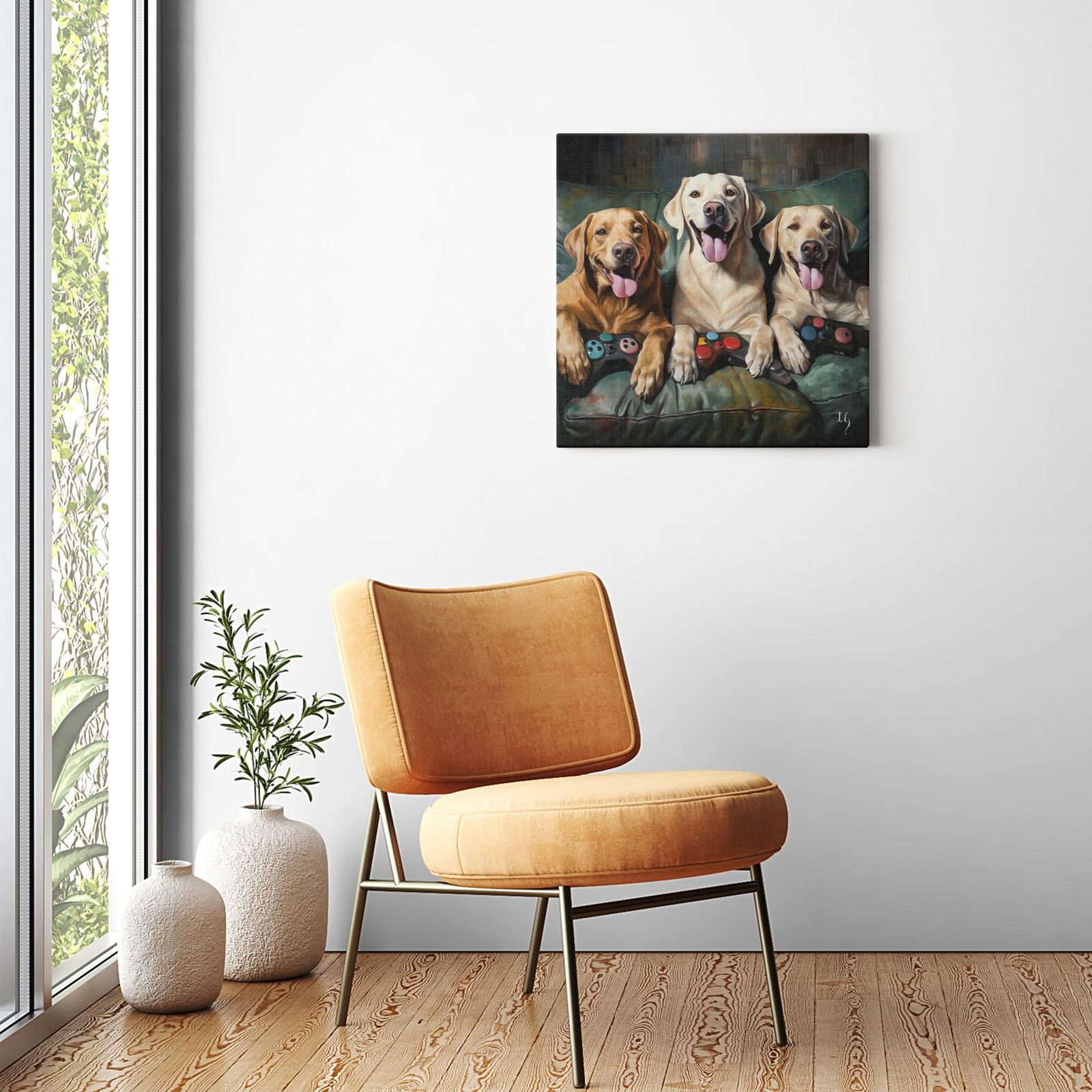 Golden Gaming Joy artwork detail - colorful pet portrait art wall art