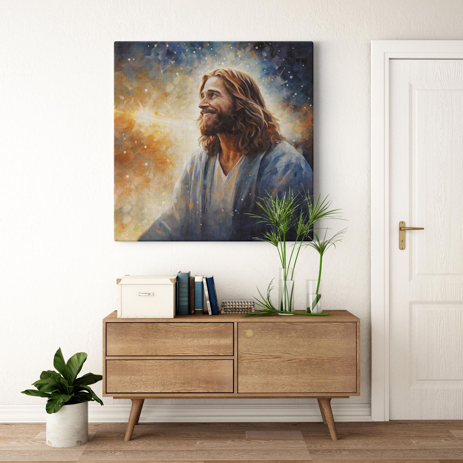 Jesus - Radiance of Divine Revelation artwork detail - smiling Jesus painting wall art