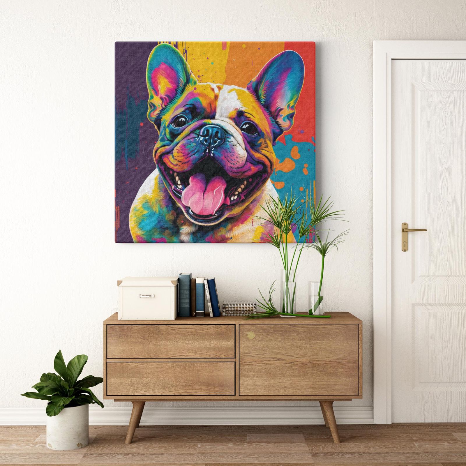 Vivid Bulldog Bliss artwork detail - colorful pet portrait art wall art